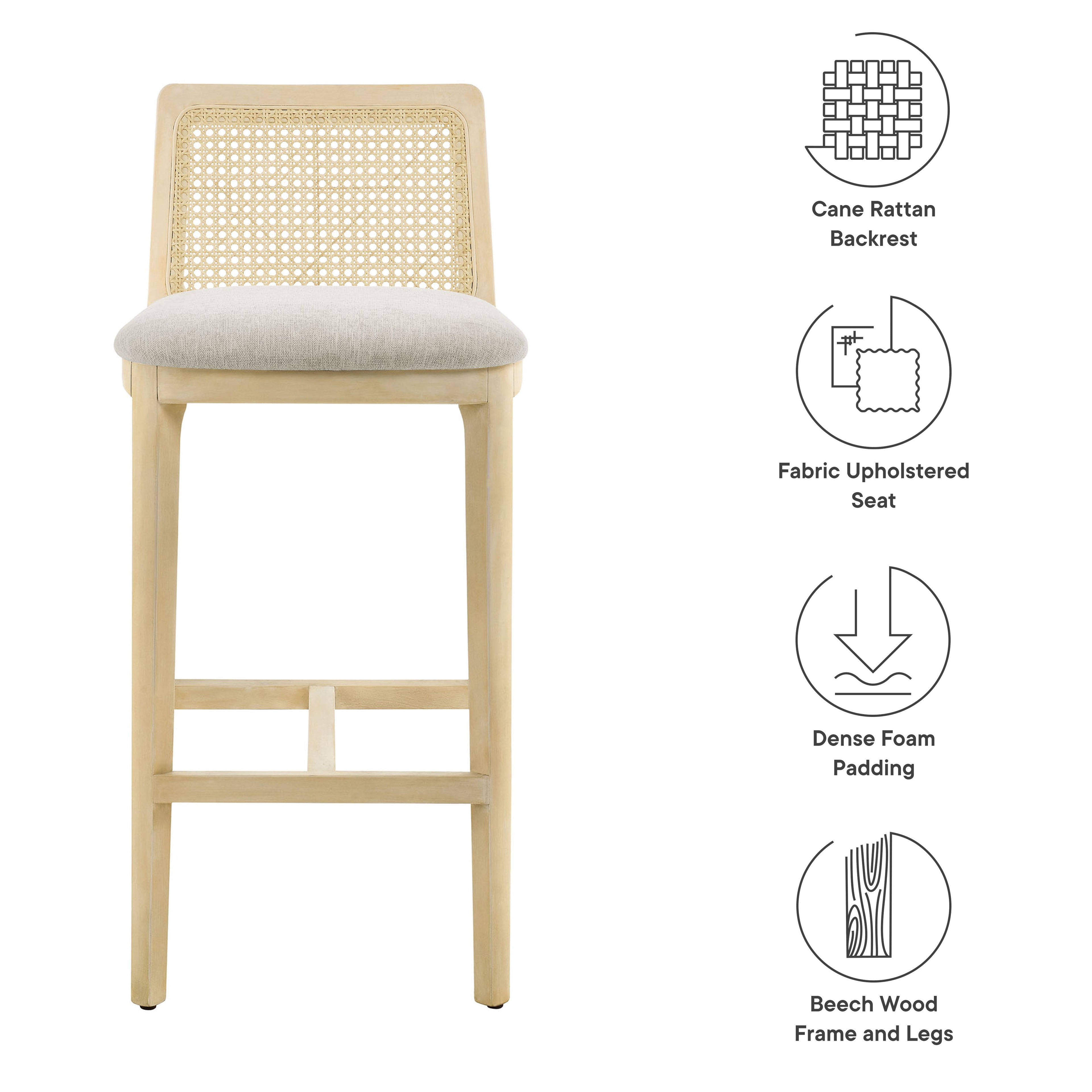 Monarch Wood and Rattan Bar Stool by Modway