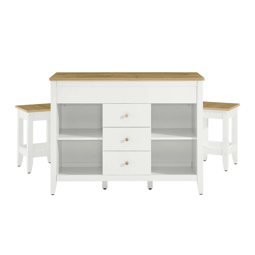 Farmstead 3-Piece Kitchen Island and Stool Set by Modway
