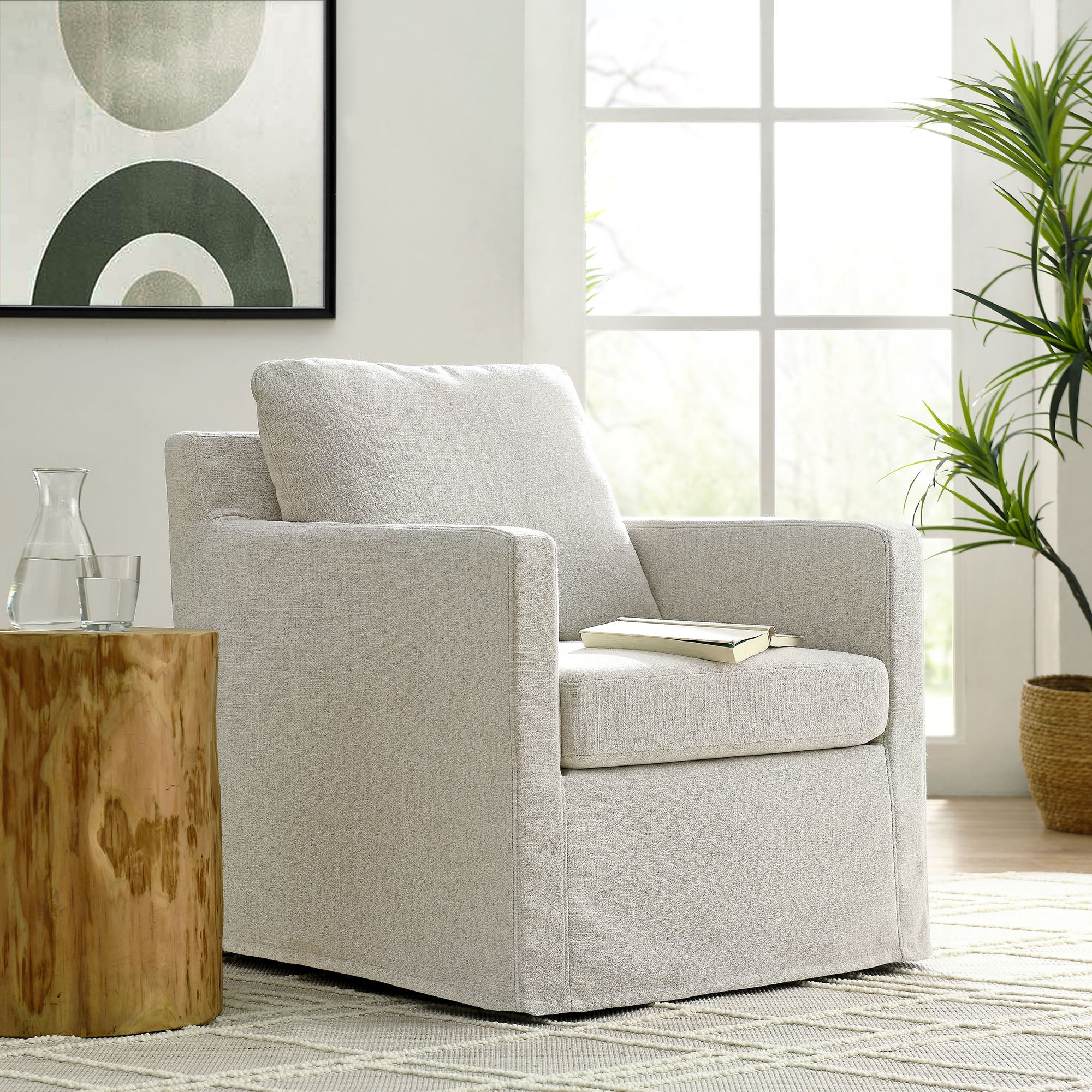Serene Linen Slipcovered Swivel Armchair by Modway