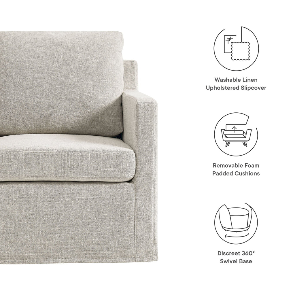 Serene Linen Slipcovered Swivel Armchair by Modway