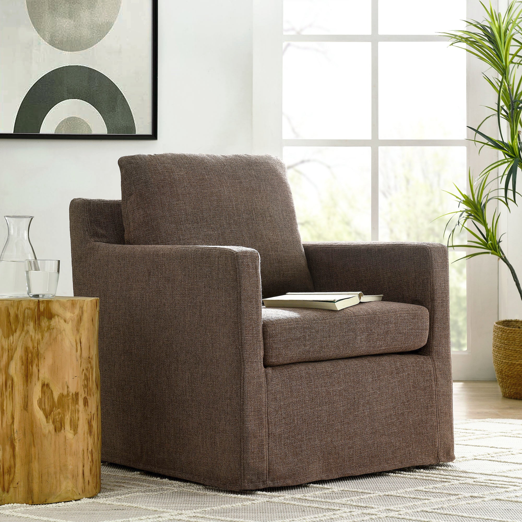 Serene Linen Slipcovered Swivel Armchair by Modway