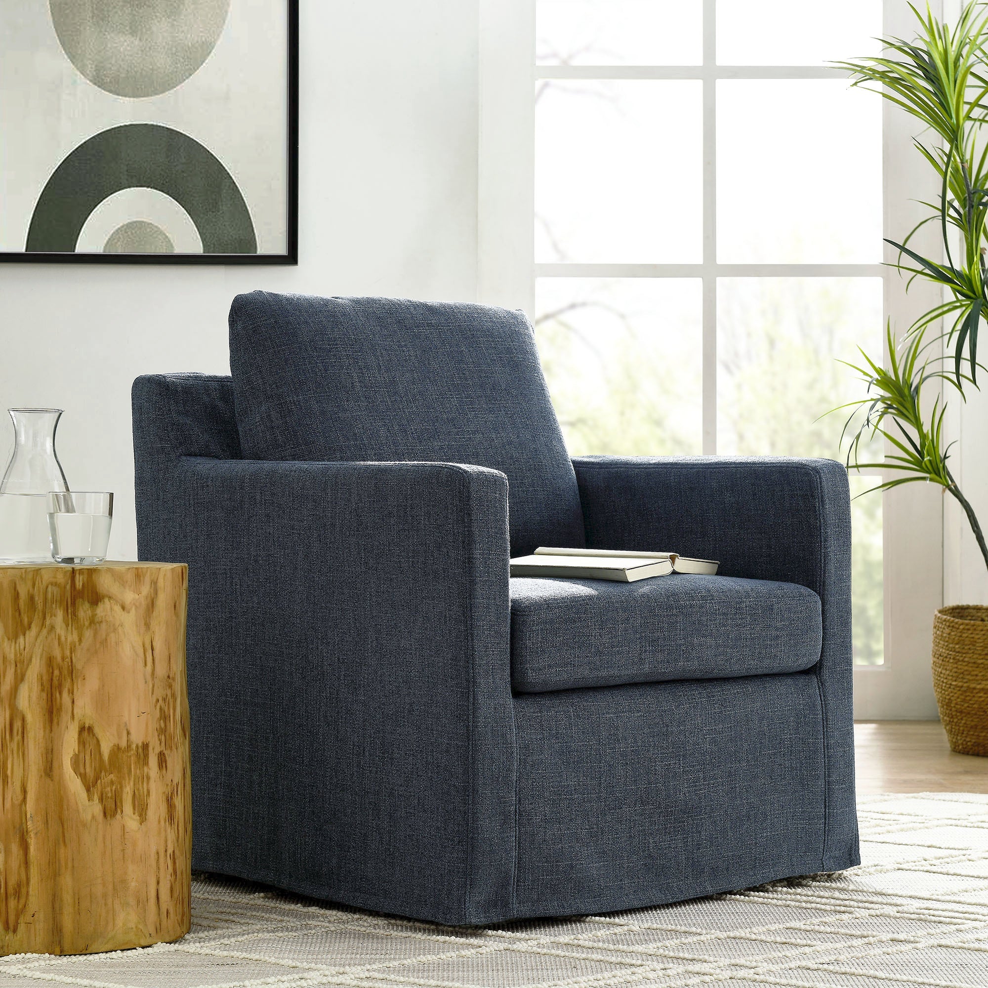 Serene Linen Slipcovered Swivel Armchair by Modway