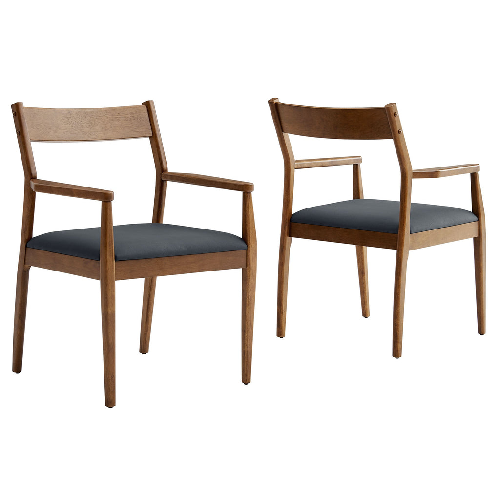 Solara 7-Piece Wood Dining Set with Vegan Leather Armchairs by Modway