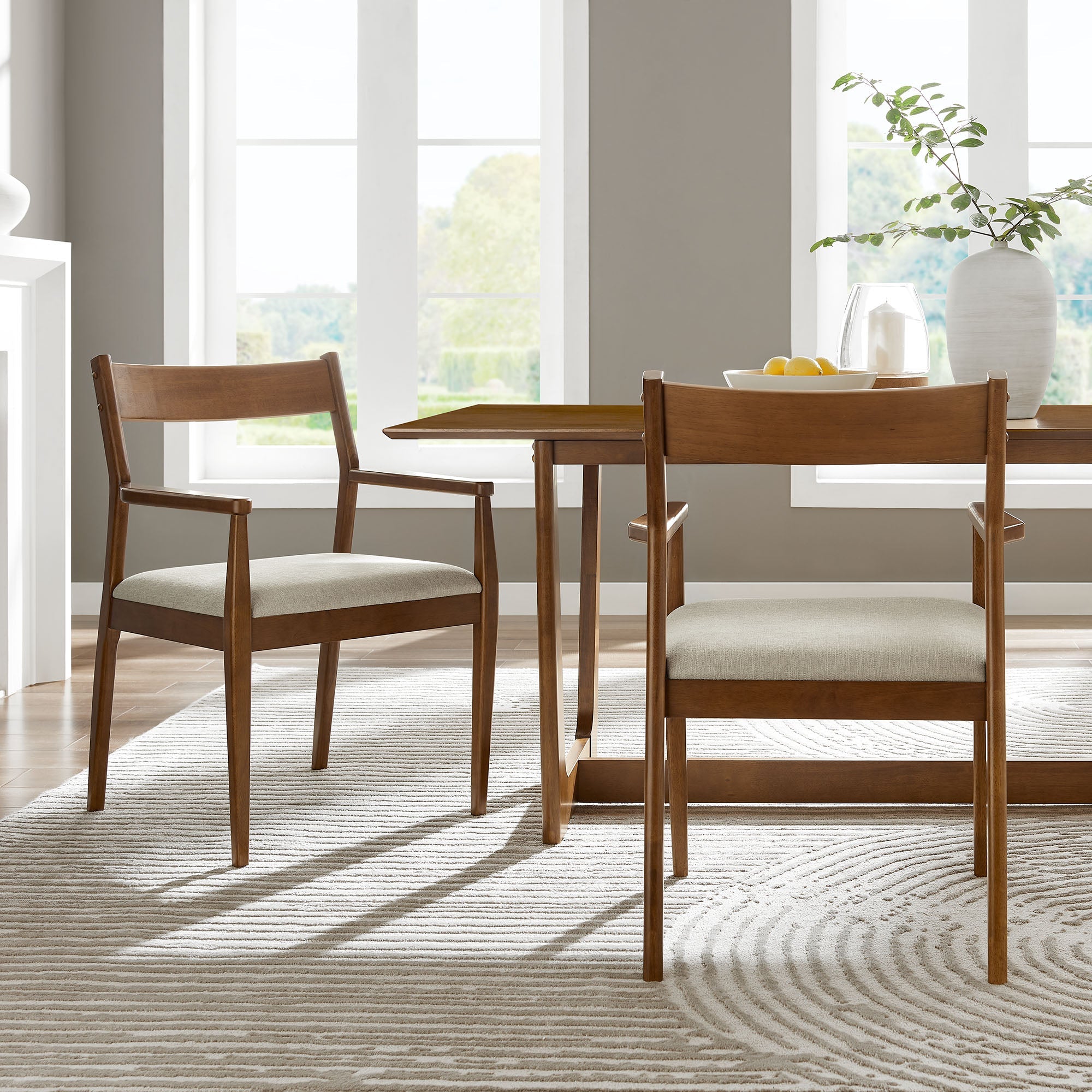 Solara Fabric Wood Dining Armchairs Set of 2 by Modway