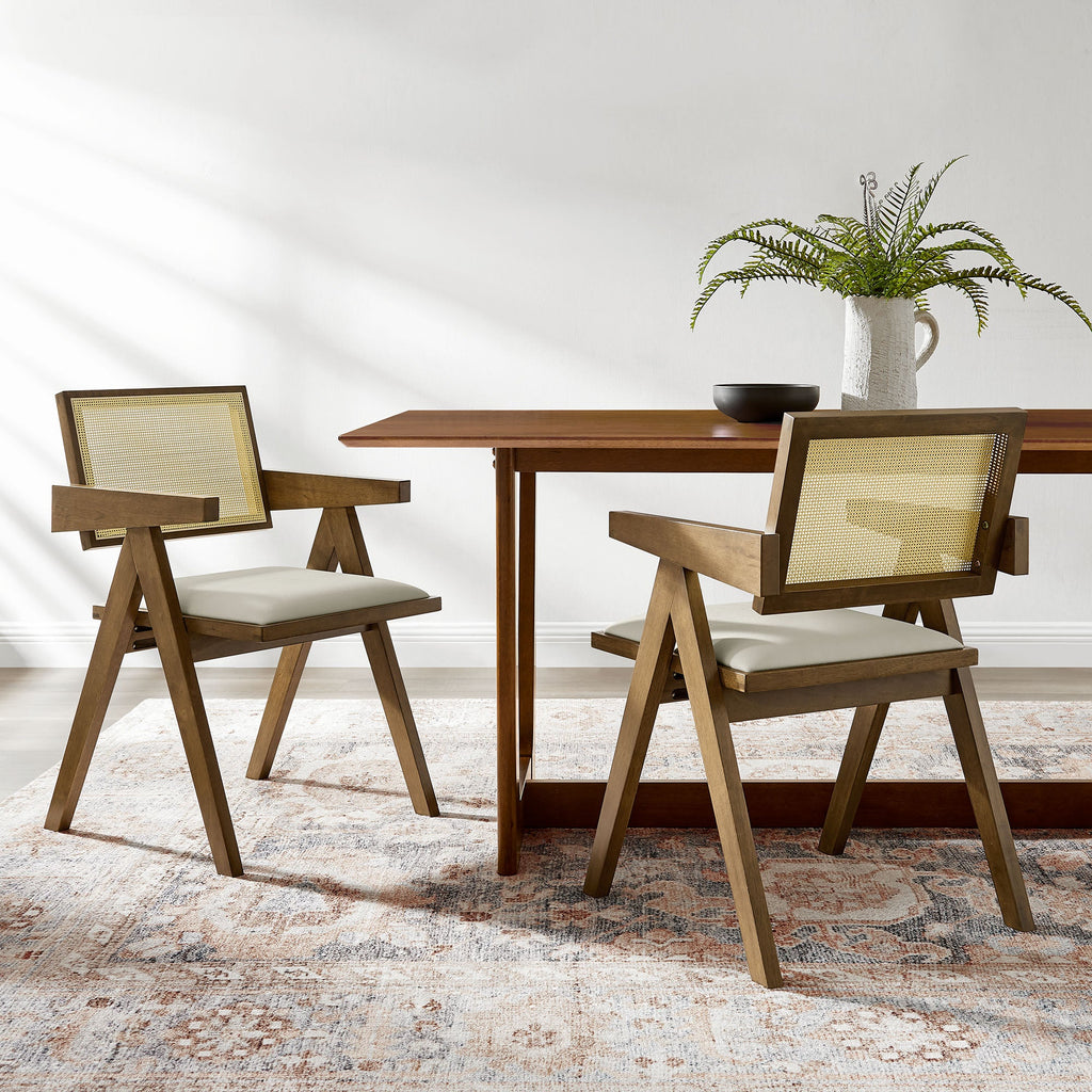 Thera Vegan Leather Cane Dining Armchairs Set of 2 by Modway