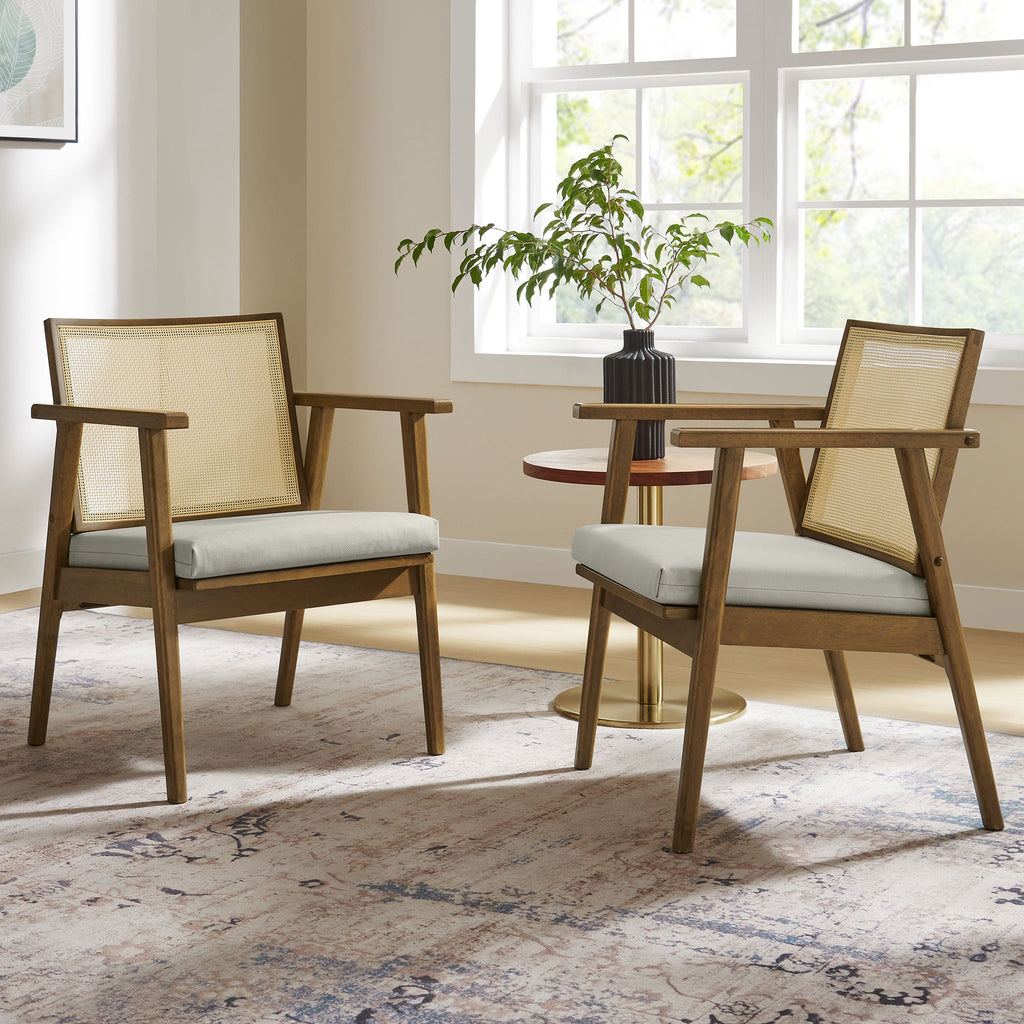 Thera Vegan Leather and Cane Accent Armchairs Set of 2 by Modway