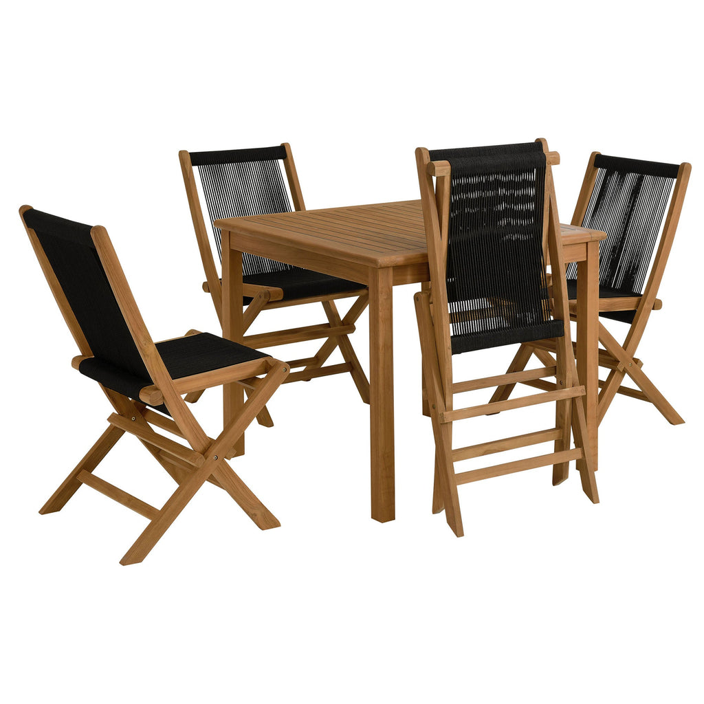 Vienna 5-Piece Outdoor Patio Teak Wood Dining Set with Rope Folding Chairs by Modway