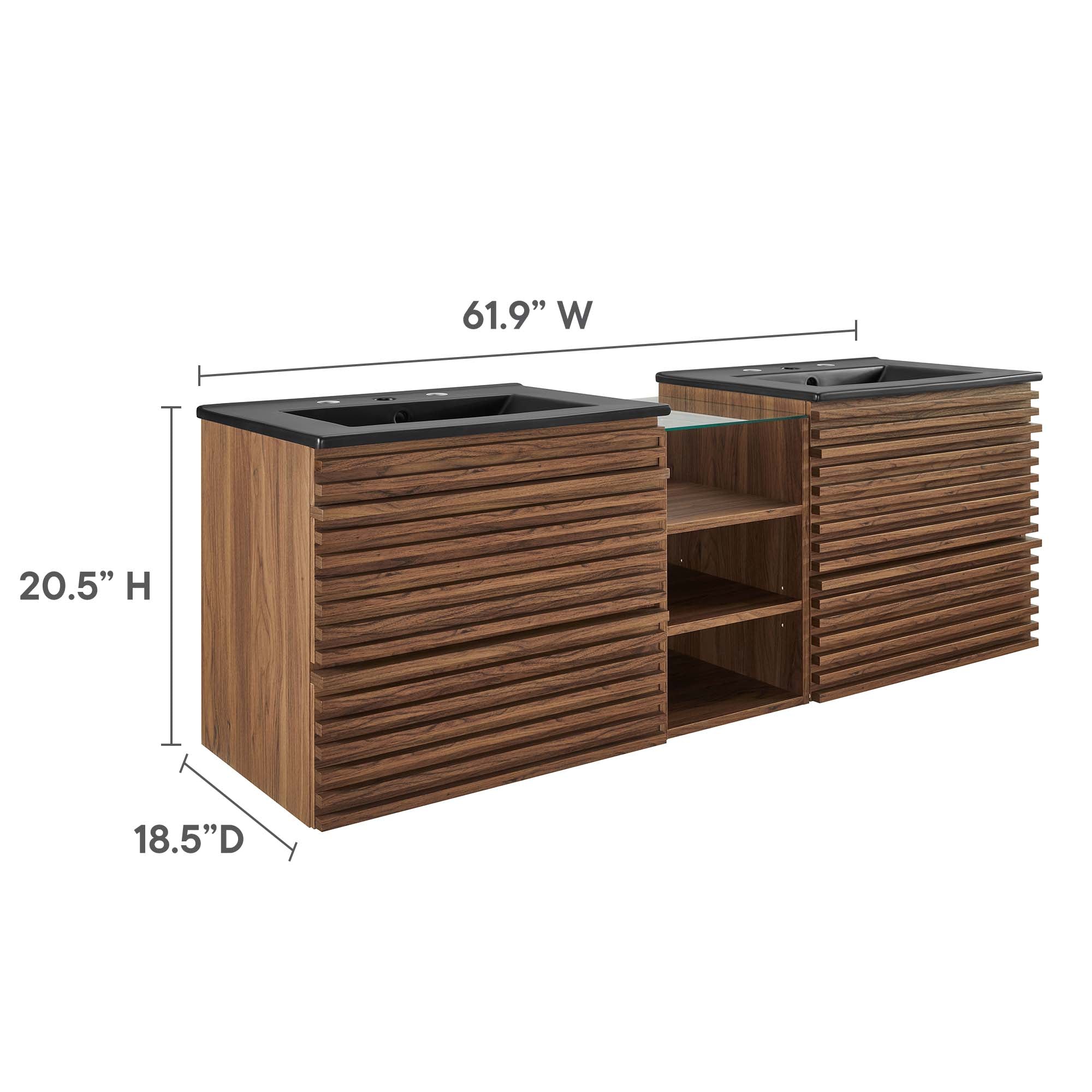 Render 62" Wall-Mount Double Sink Bathroom Vanity by Modway