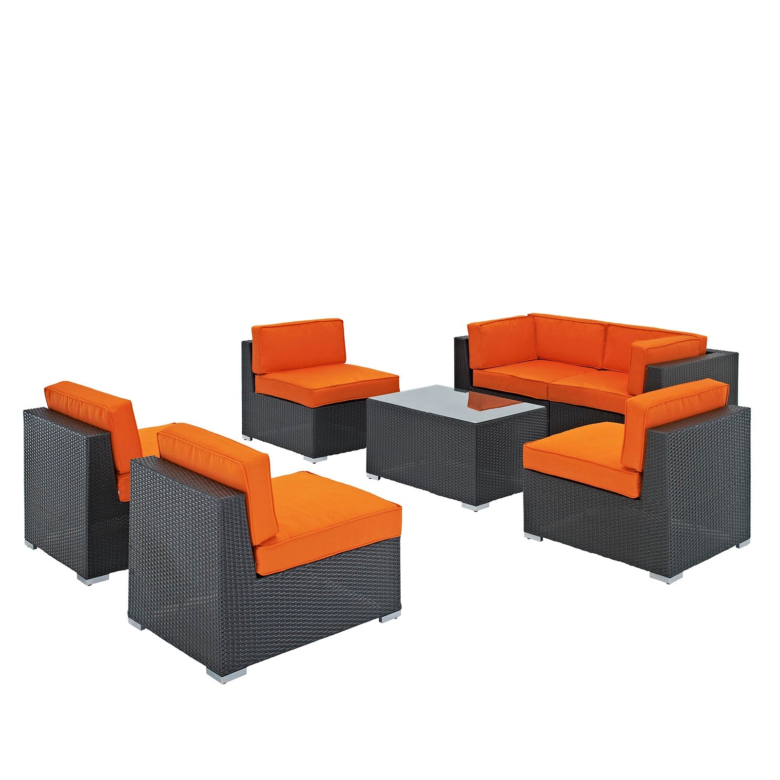 Aero 7 Piece Outdoor Sectional Set in Espresso Orange