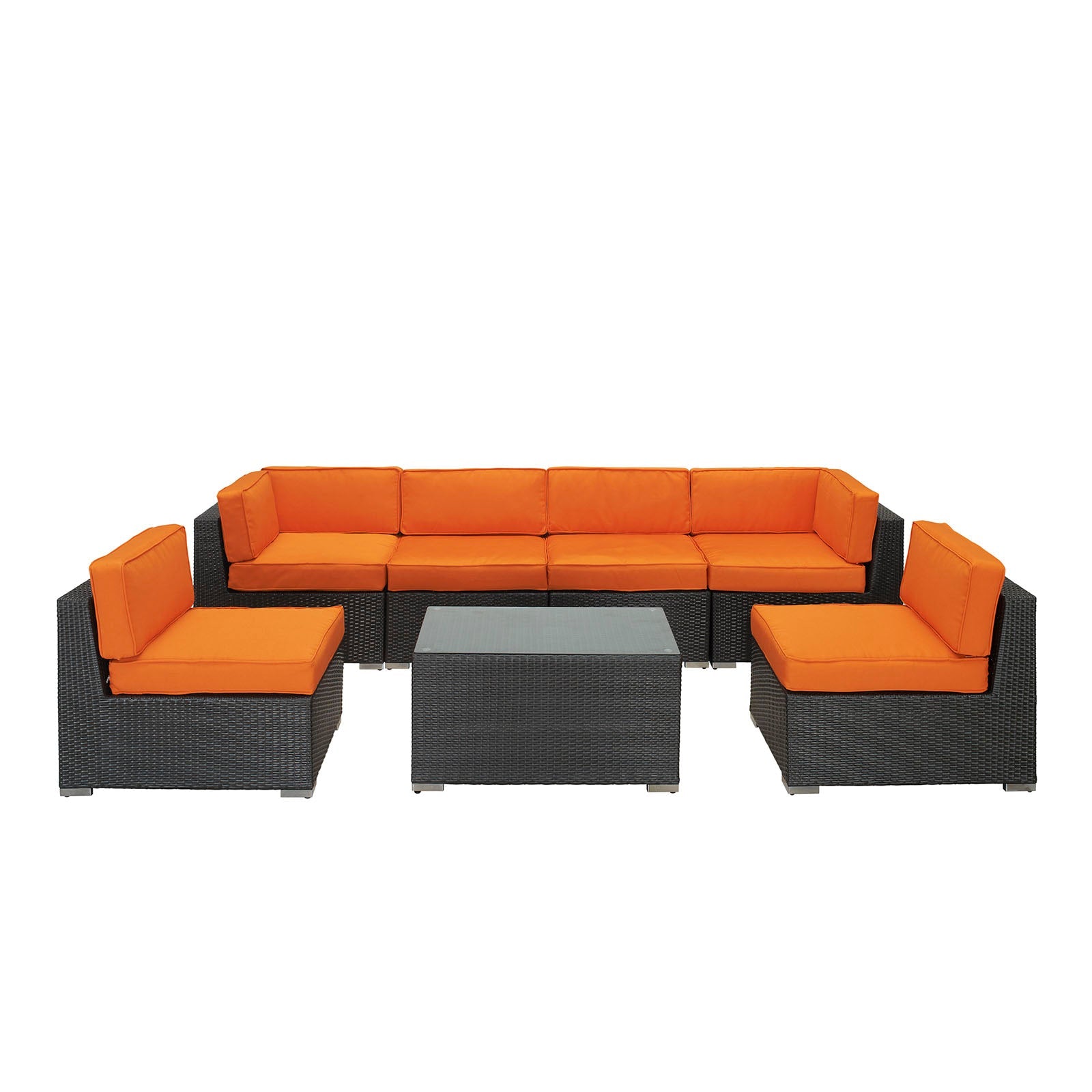 Aero 7 Piece Outdoor Sectional Set in Espresso Orange