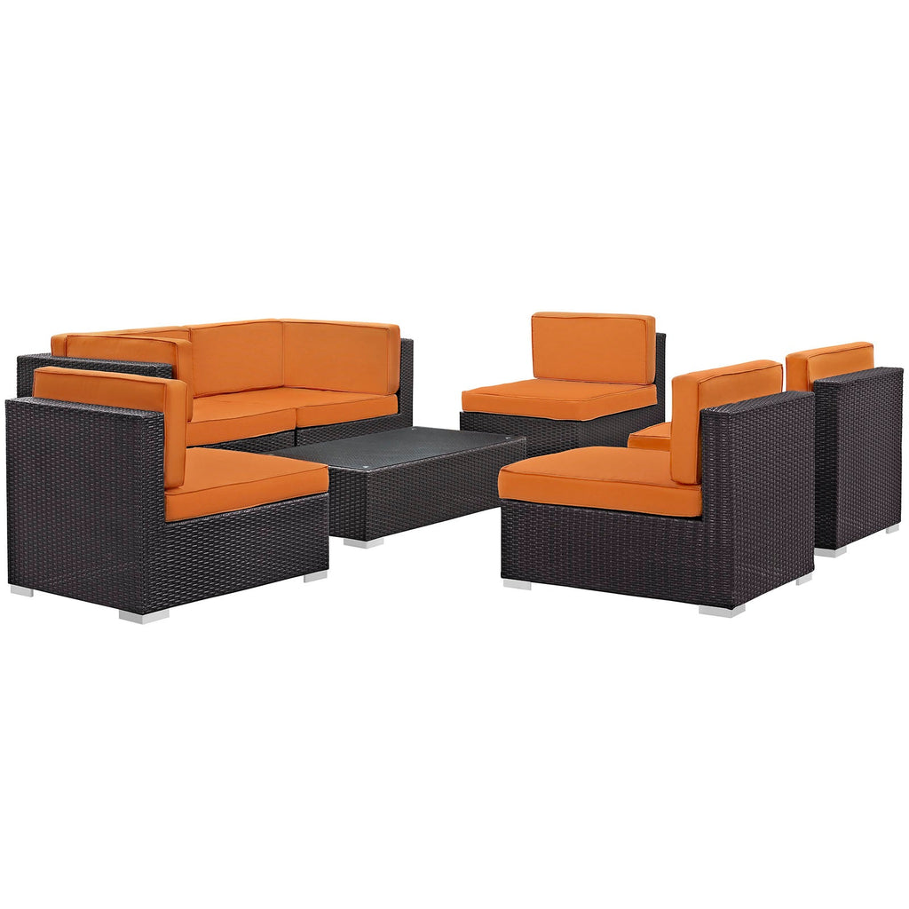 Aero 7 Piece Outdoor Sectional Set in Espresso Orange