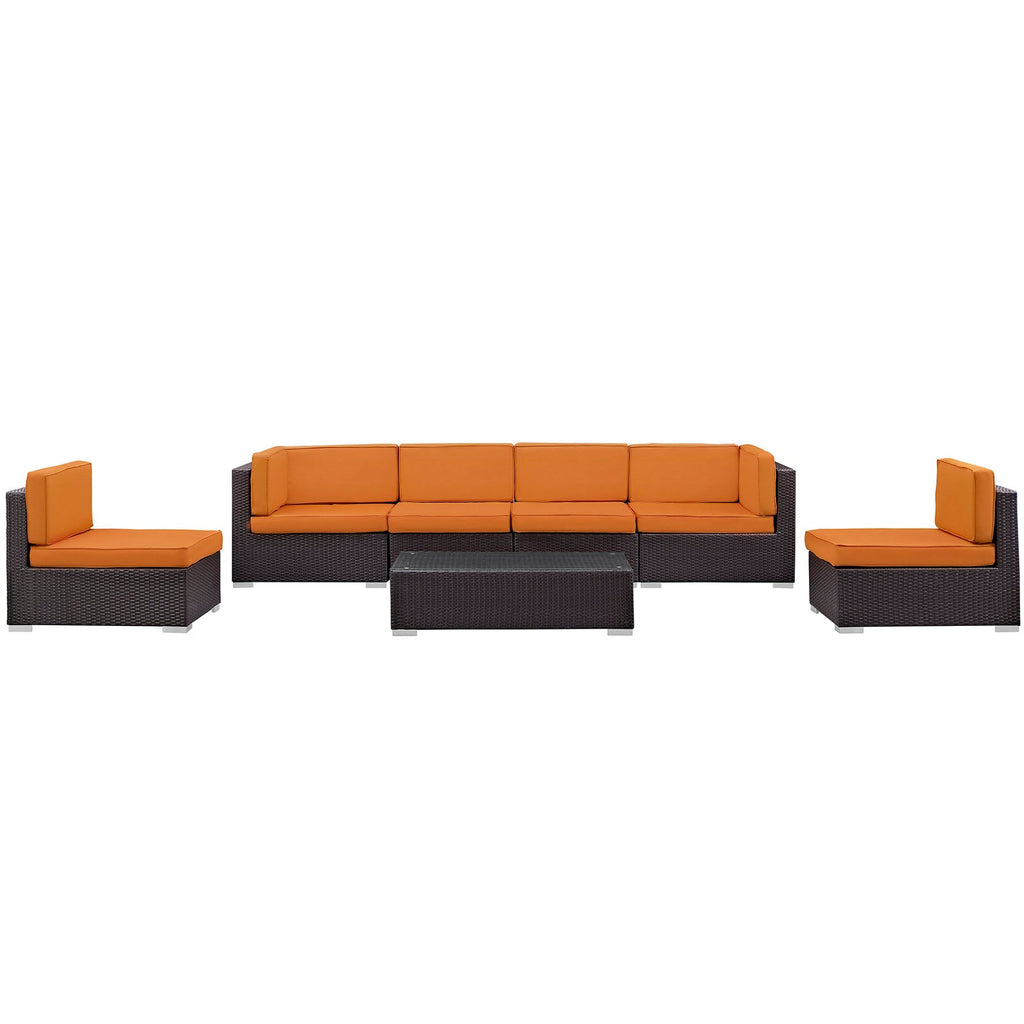 Aero 7 Piece Outdoor Sectional Set in Espresso Orange