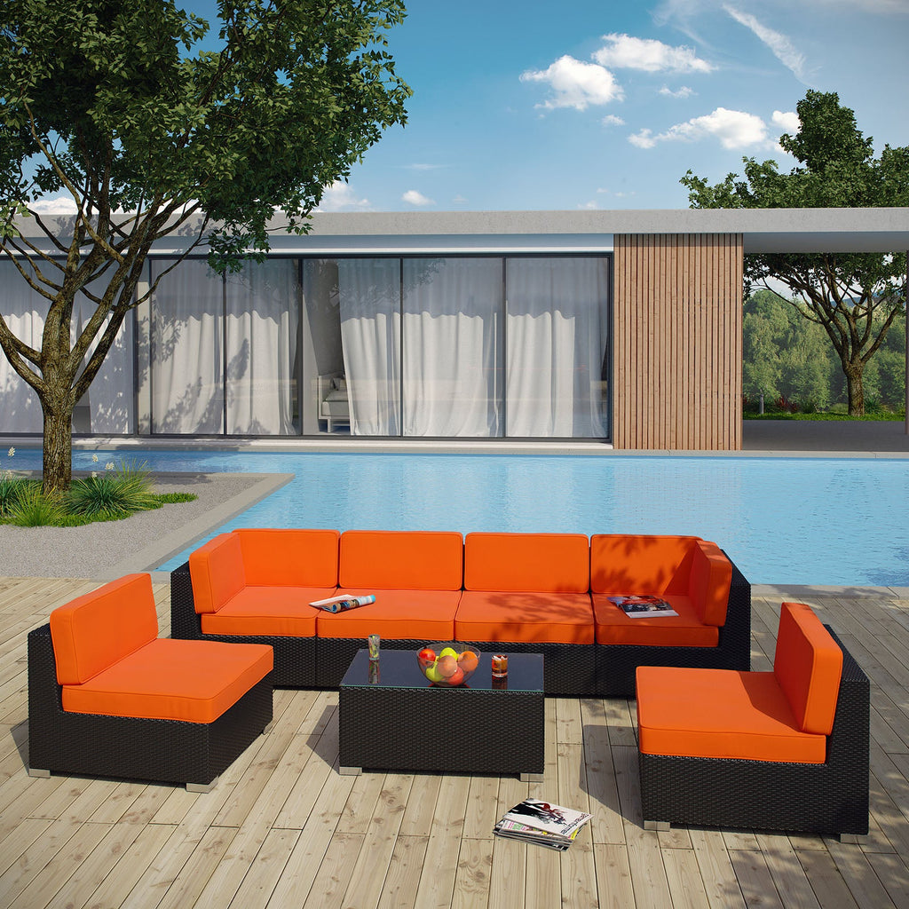 Aero 7 Piece Outdoor Sectional Set in Espresso Orange