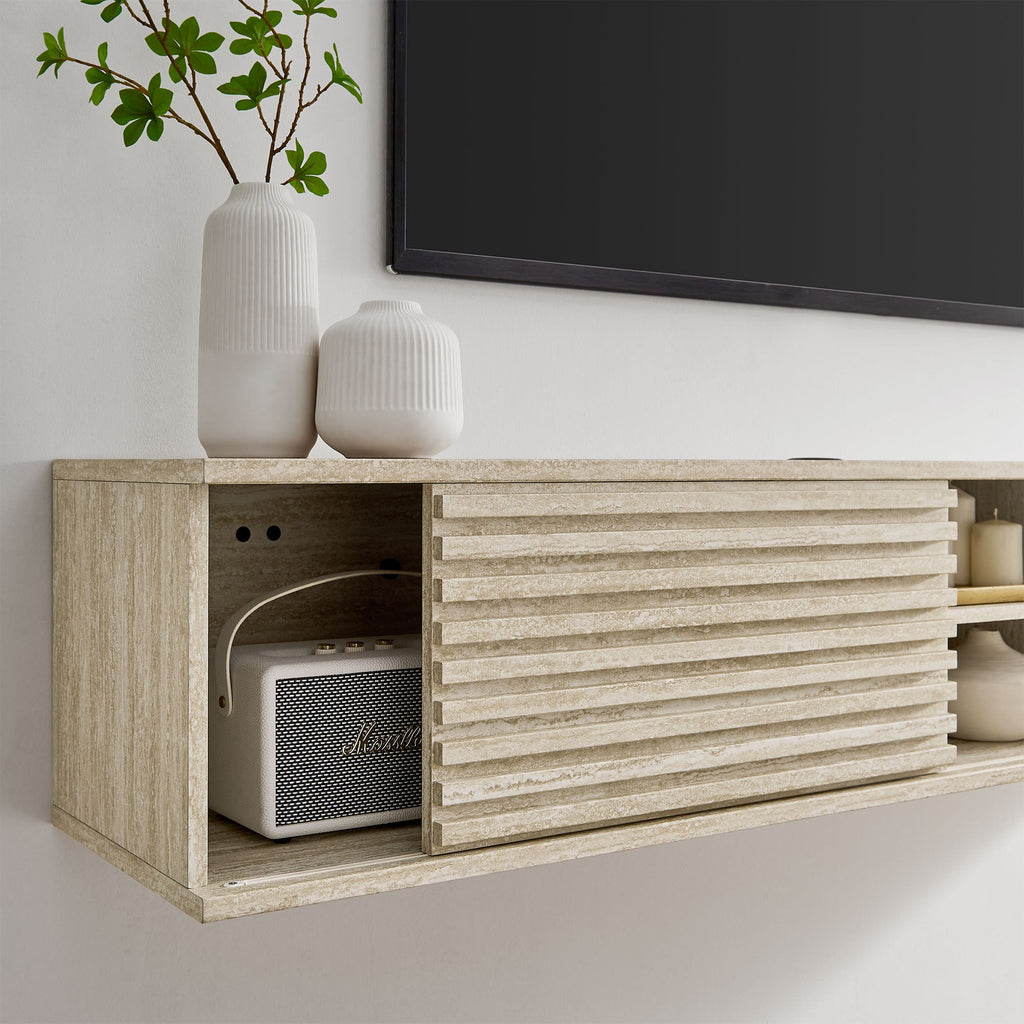 Render 70" Faux Travertine Wall-Mount Media Console TV Stand by Modway