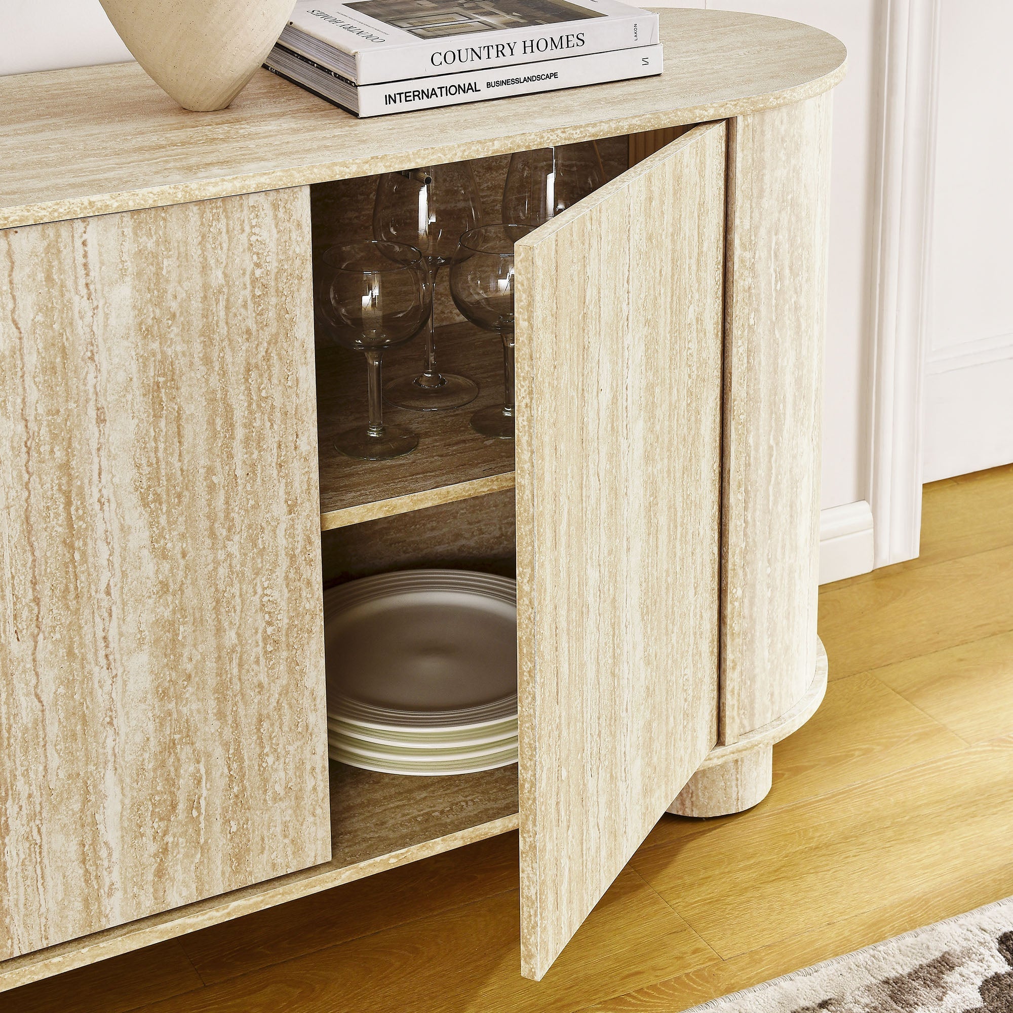 Overture 63Ó Oval Faux Travertine Sideboard by Modway