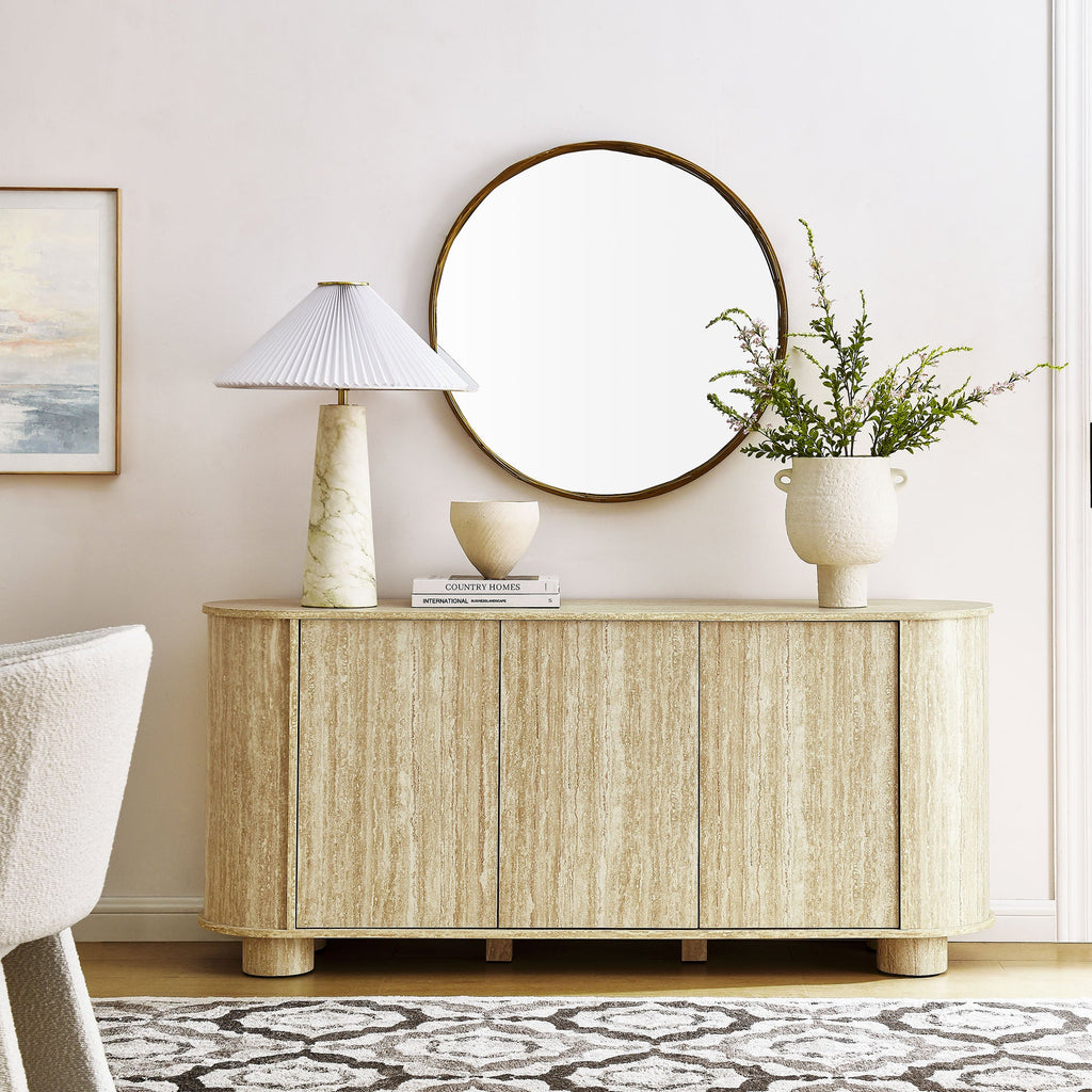 Overture 63Ó Oval Faux Travertine Sideboard by Modway
