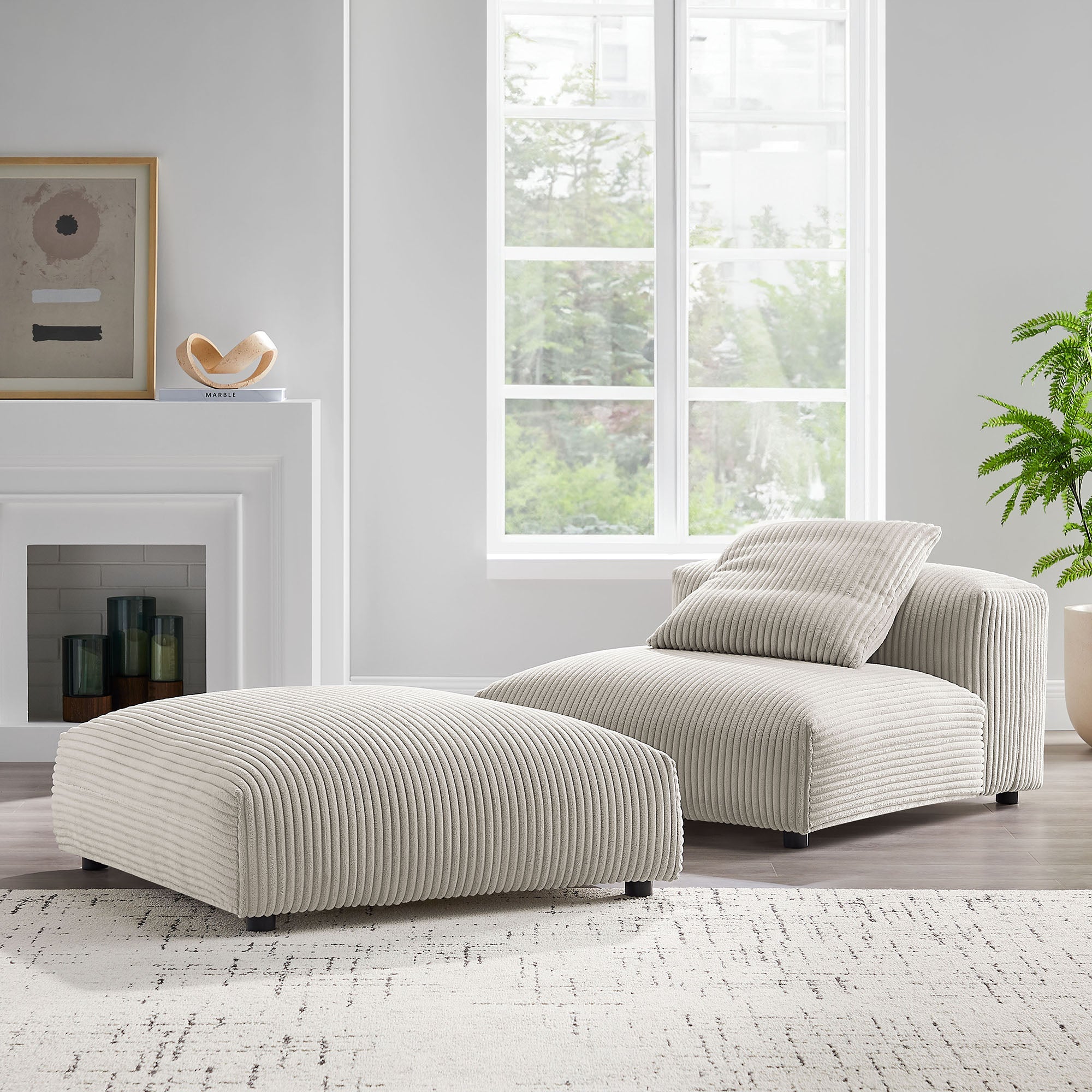 Solace Modular Corduroy Upholstered Armless Chair and Ottoman Set by Modway