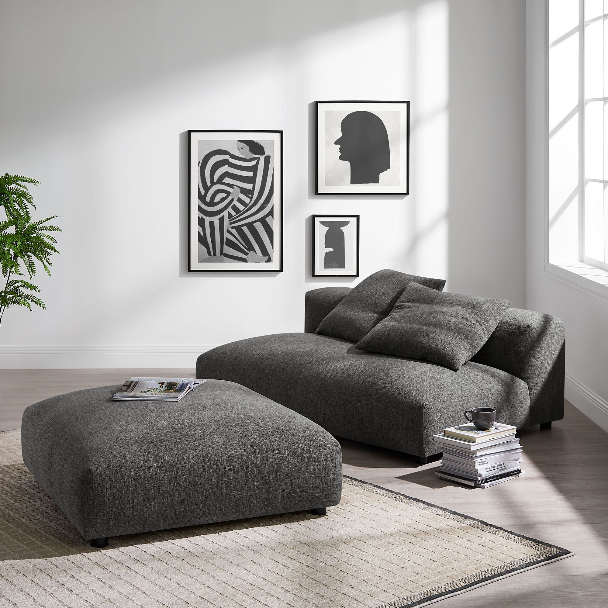 Solace Modular Upholstered Fabric Armless Loveseat and Ottoman Set by Modway