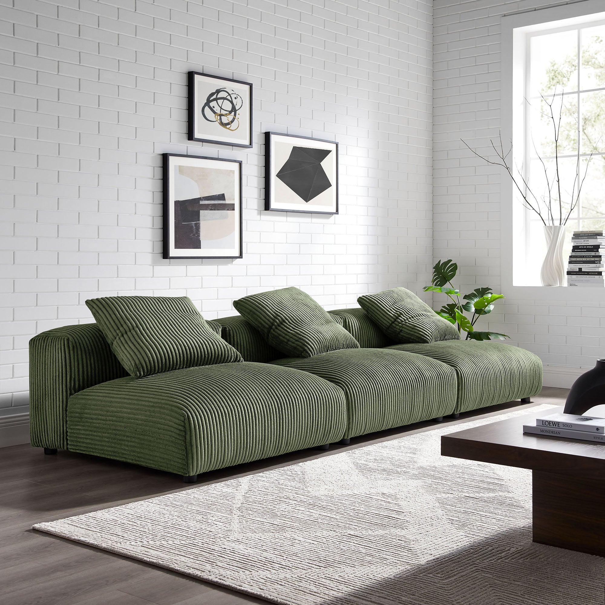 Solace 3-Piece Modular Corduroy Upholstered Sofa by Modway