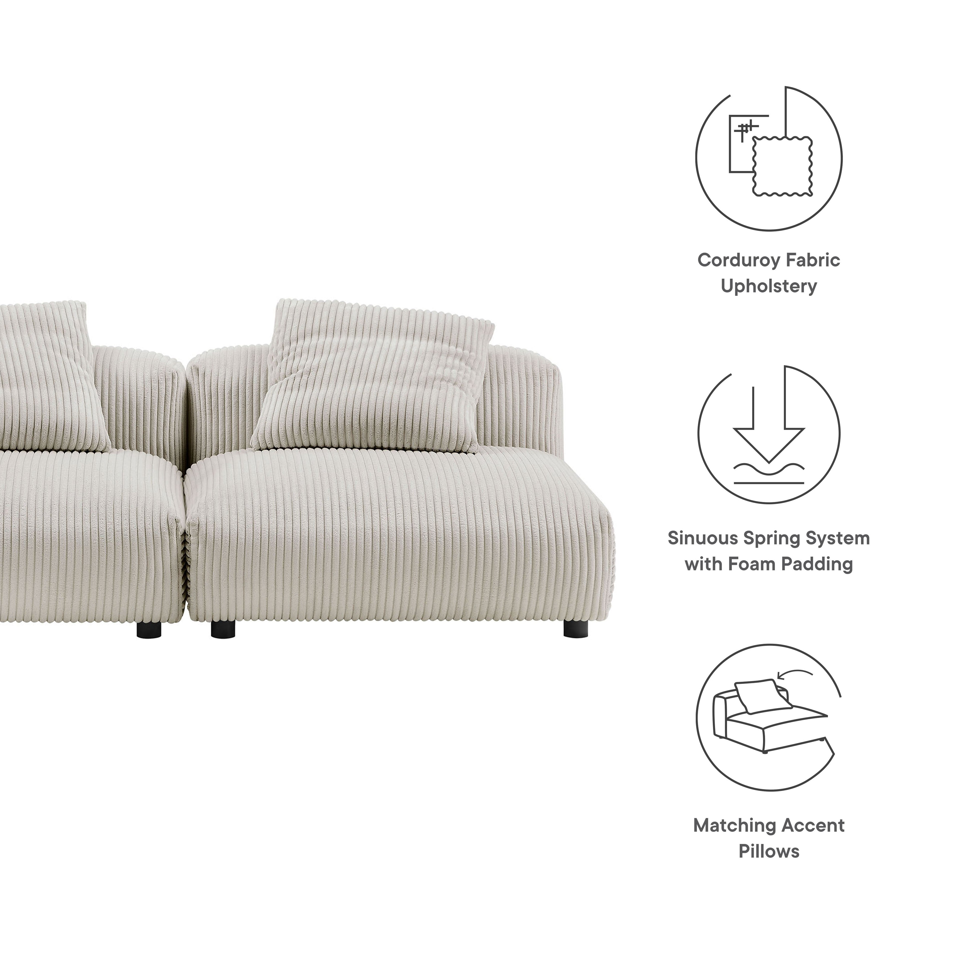 Solace 2-Piece Modular Corduroy Upholstered Sofa by Modway