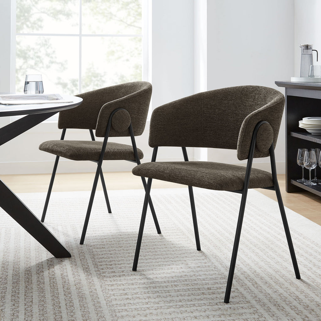 Nella Upholstered Heathered Chenille Dining Chairs Set of 2 by Modway