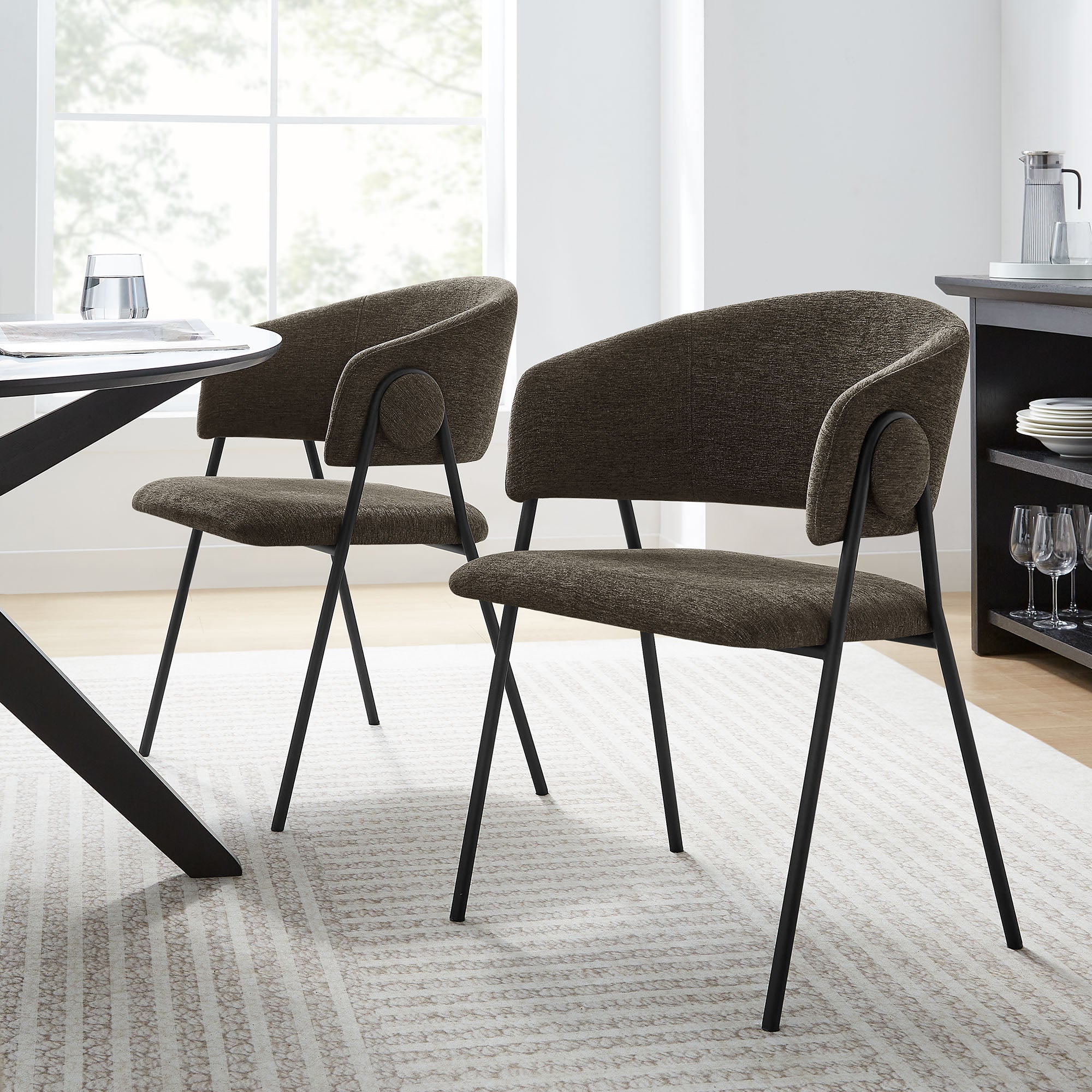 Nella Upholstered Heathered Chenille Dining Chairs Set of 2 by Modway