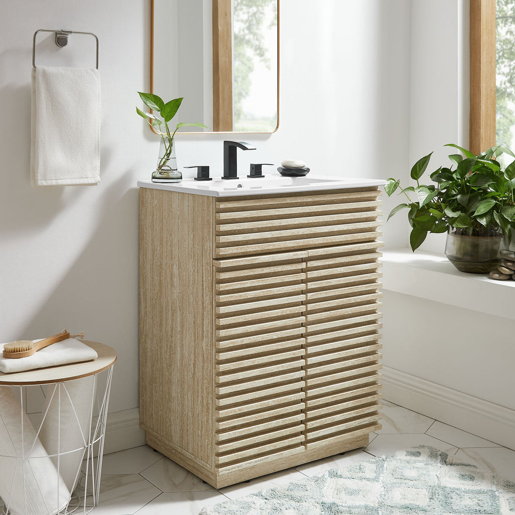Render 24" Faux Travertine Bathroom Vanity With Sink by Modway