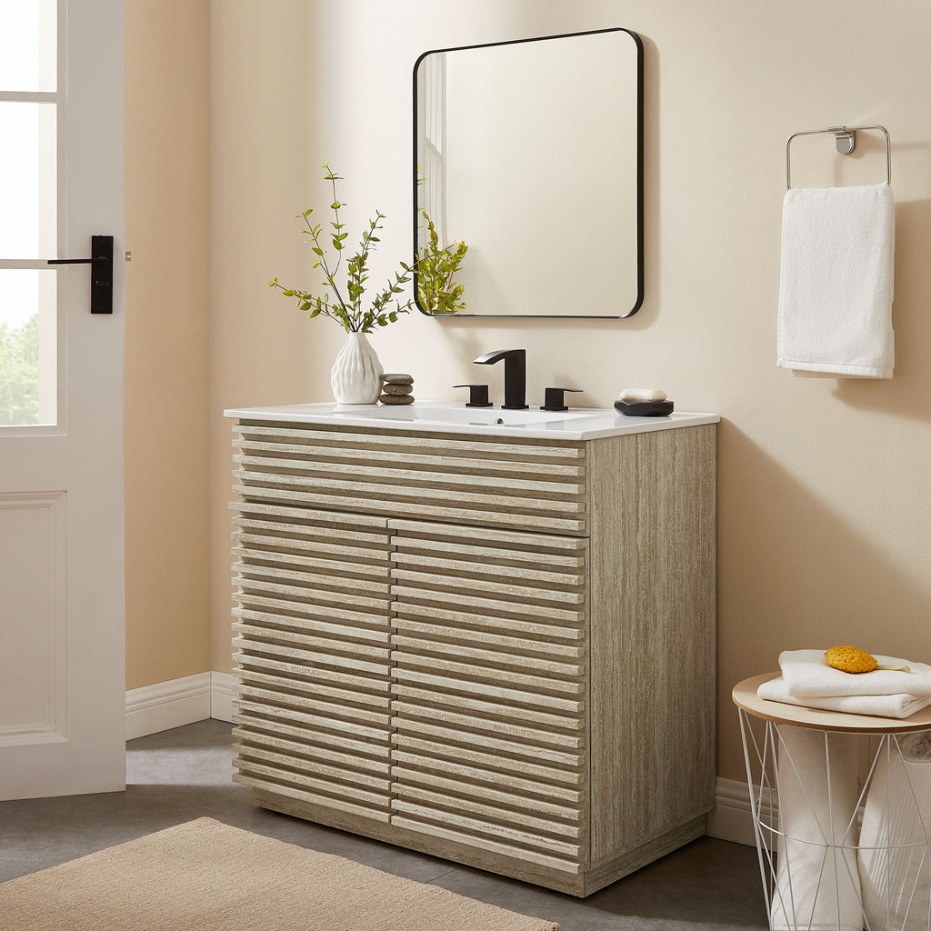 Render 36" Faux Travertine Bathroom Vanity With Sink by Modway