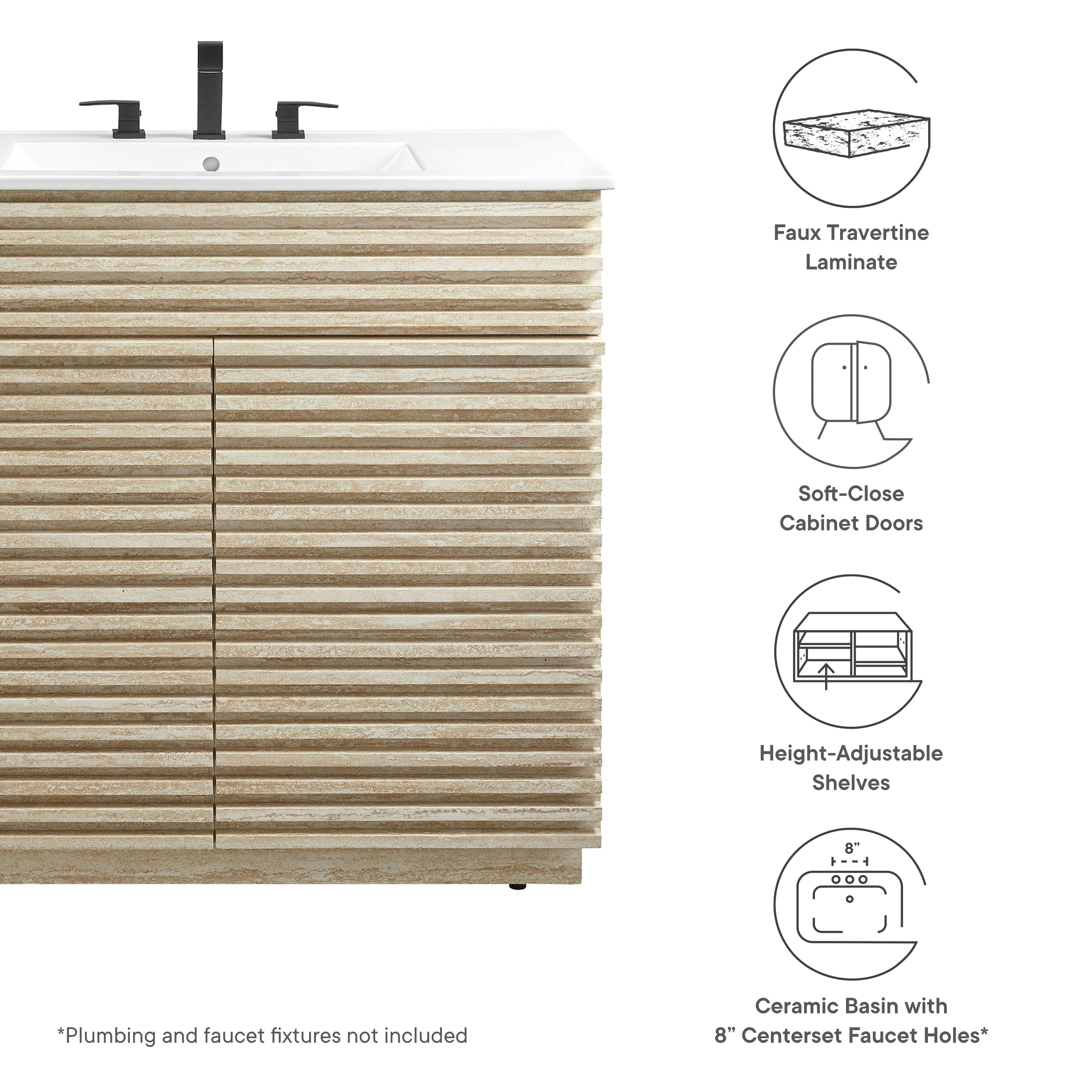 Render 36" Faux Travertine Bathroom Vanity With Sink by Modway