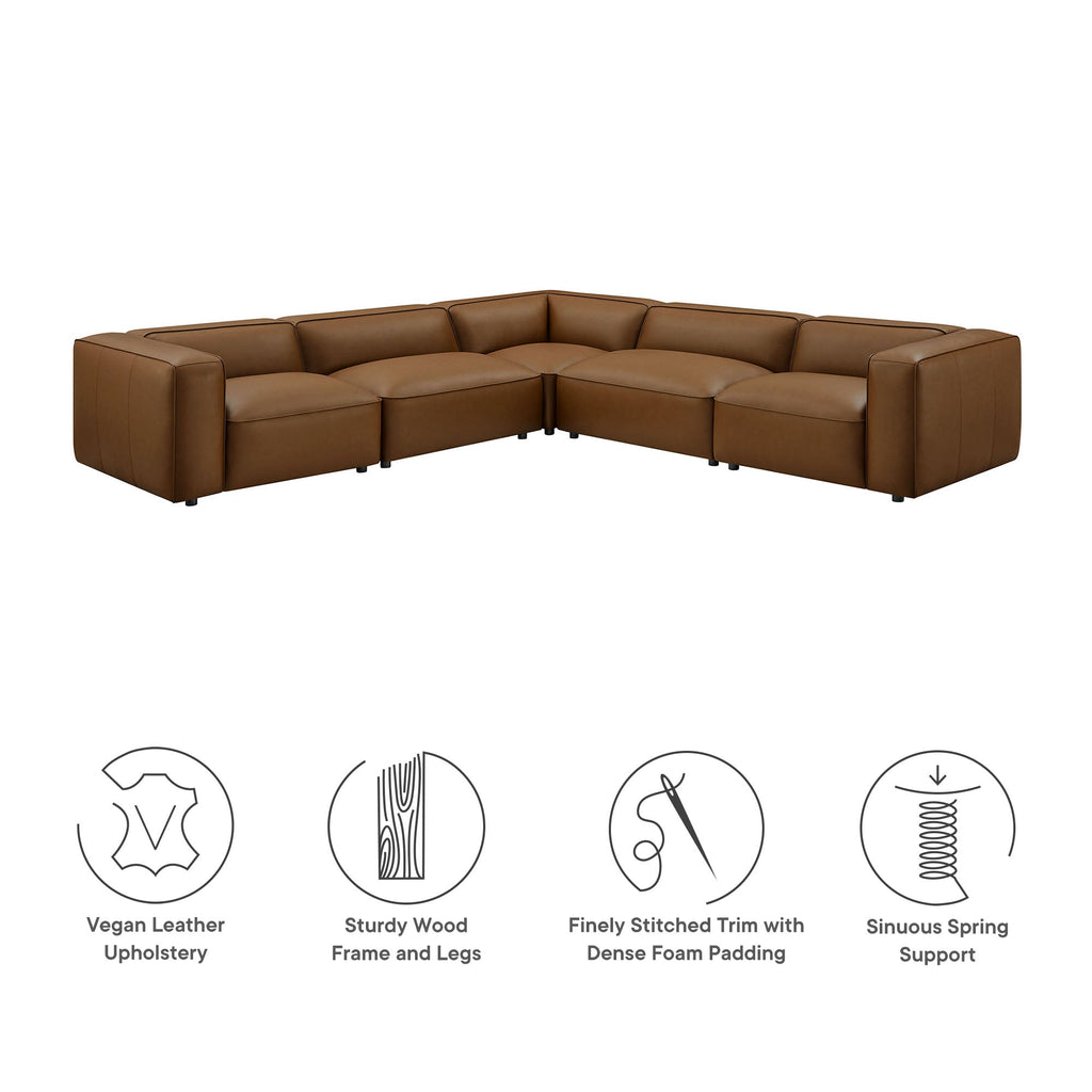 Auren 5-Piece Upholstered Vegan Leather Modular L-Shaped Sofa by Modway