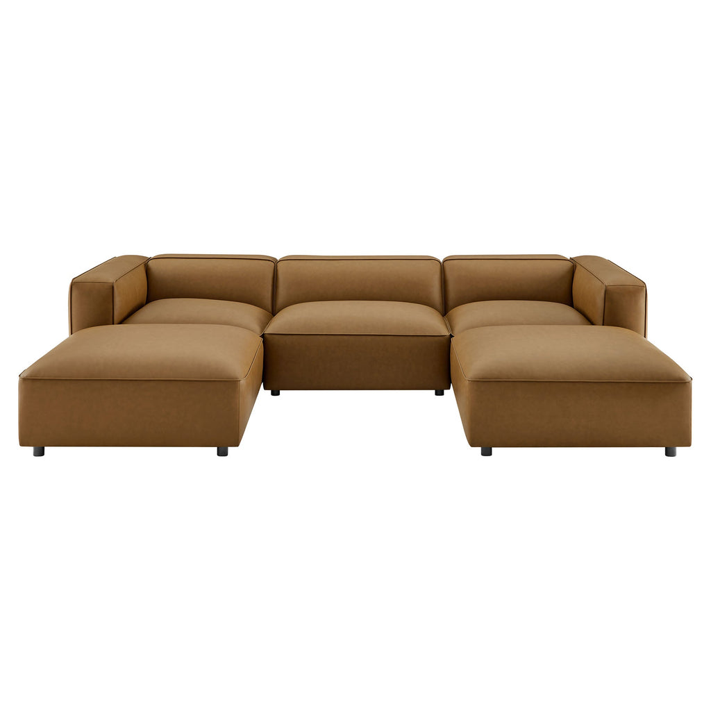 Auren 5-Piece Upholstered Vegan Leather Modular U-Shaped Sofa by Modway