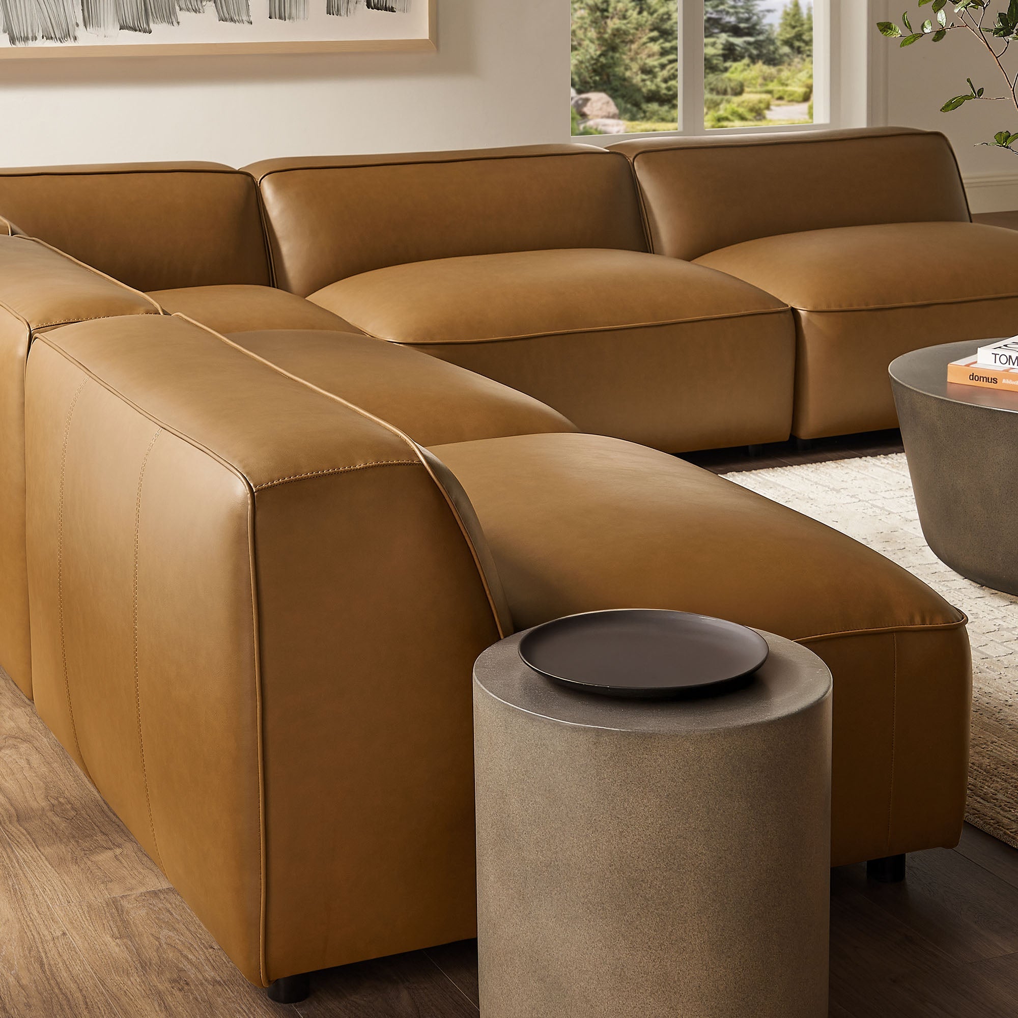 Auren 5-Piece Upholstered Armless L-Shaped Vegan Leather Modular Sofa by Modway