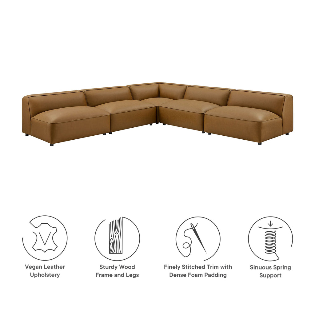 Auren 5-Piece Upholstered Armless L-Shaped Vegan Leather Modular Sofa by Modway