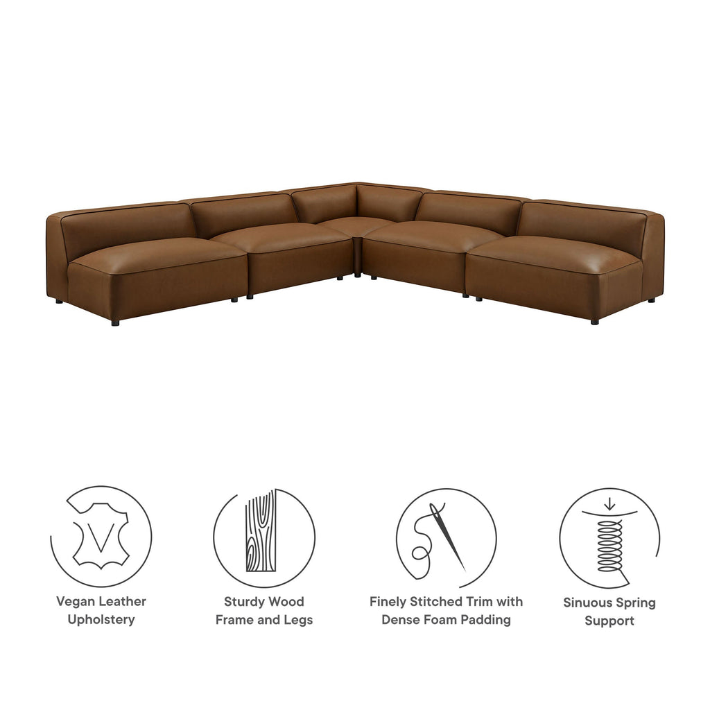 Auren 5-Piece Upholstered Armless L-Shaped Vegan Leather Modular Sofa by Modway