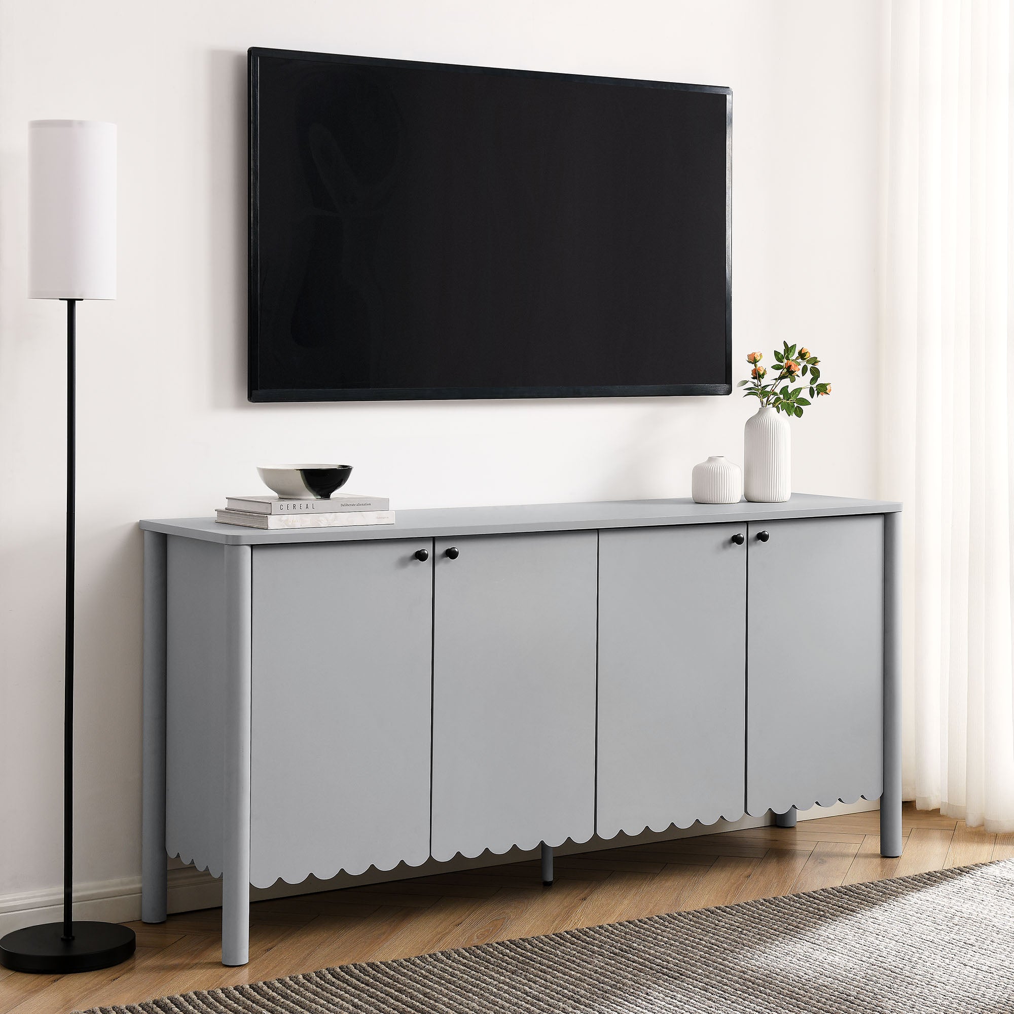 Emmeline 66" 4-Door Scalloped Sideboard Cabinet by Modway