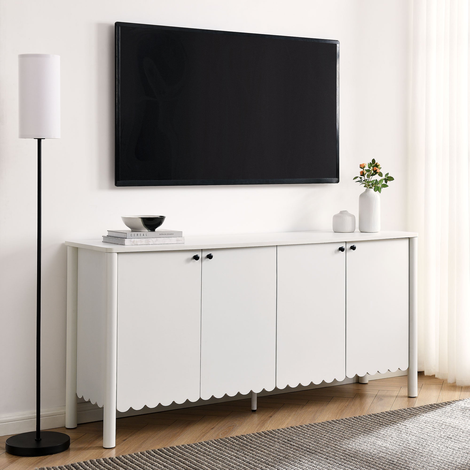 Emmeline 66" 4-Door Scalloped Sideboard Cabinet by Modway