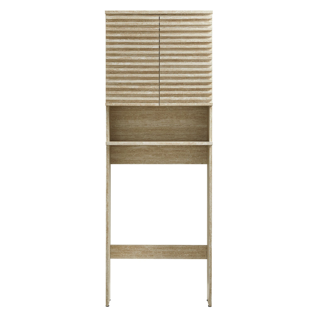 Render Over the Toilet Faux Travertine Bathroom Storage Cabinet by Modway