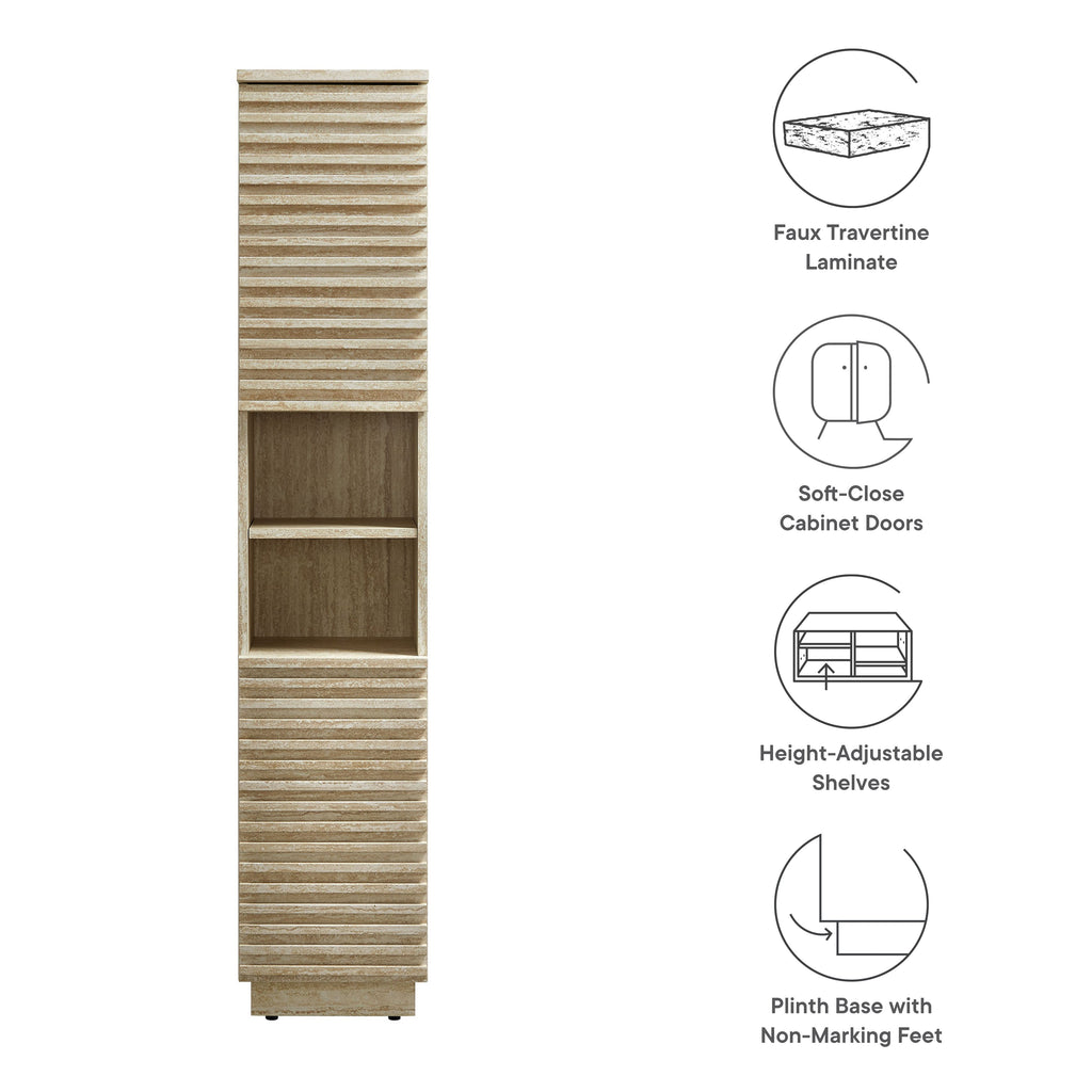 Render Tall Narrow Faux Travertine Linen Storage Cabinet by Modway