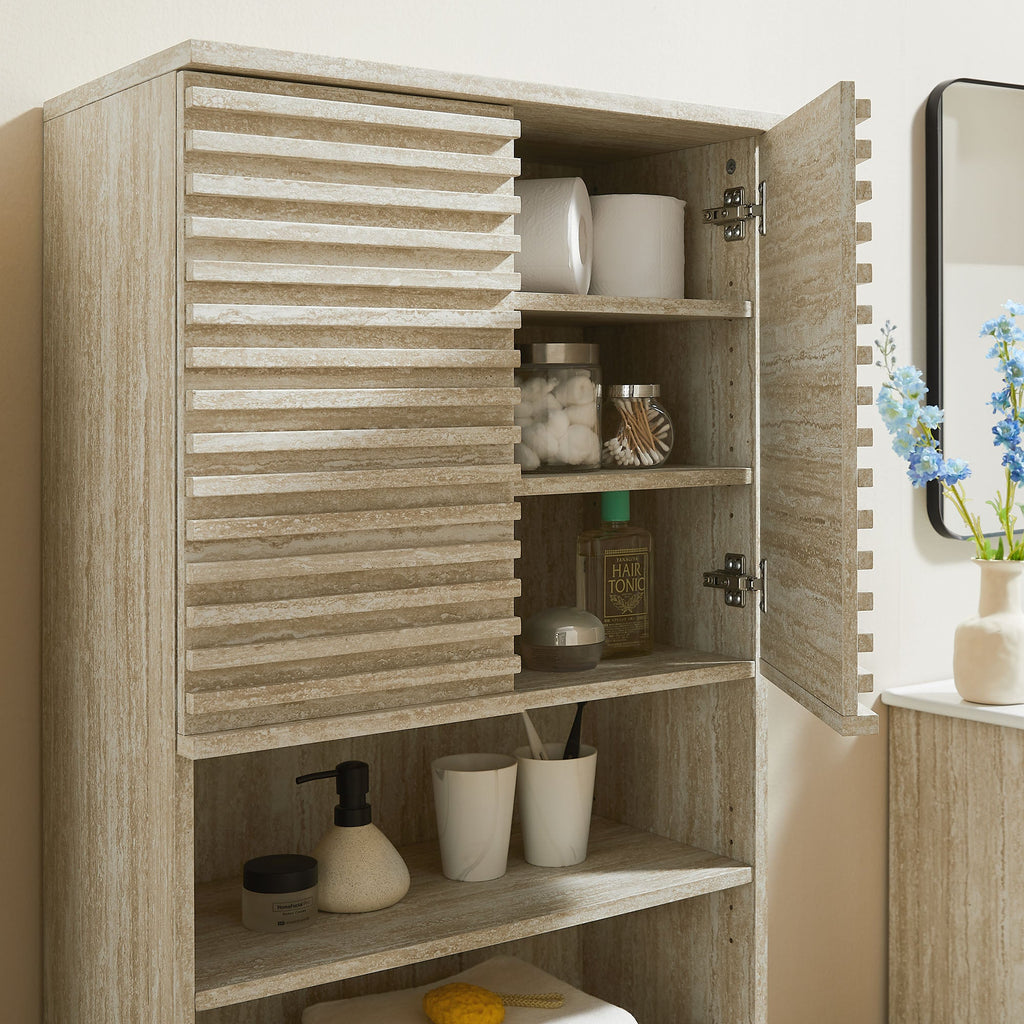 Render Tall Faux Travertine Linen Storage Cabinet by Modway