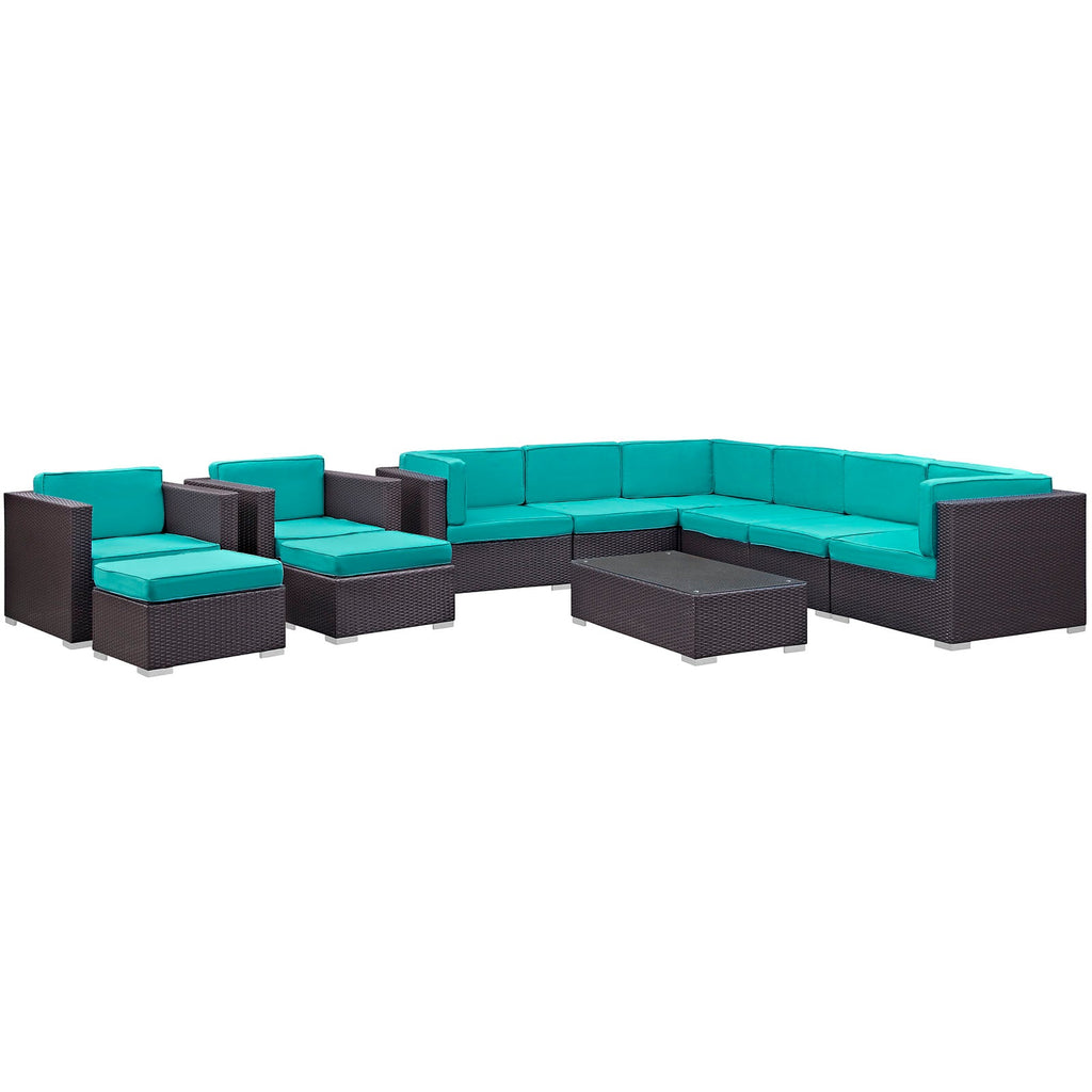 Avia 10 Piece Outdoor Sectional Set in Espresso Turquoise