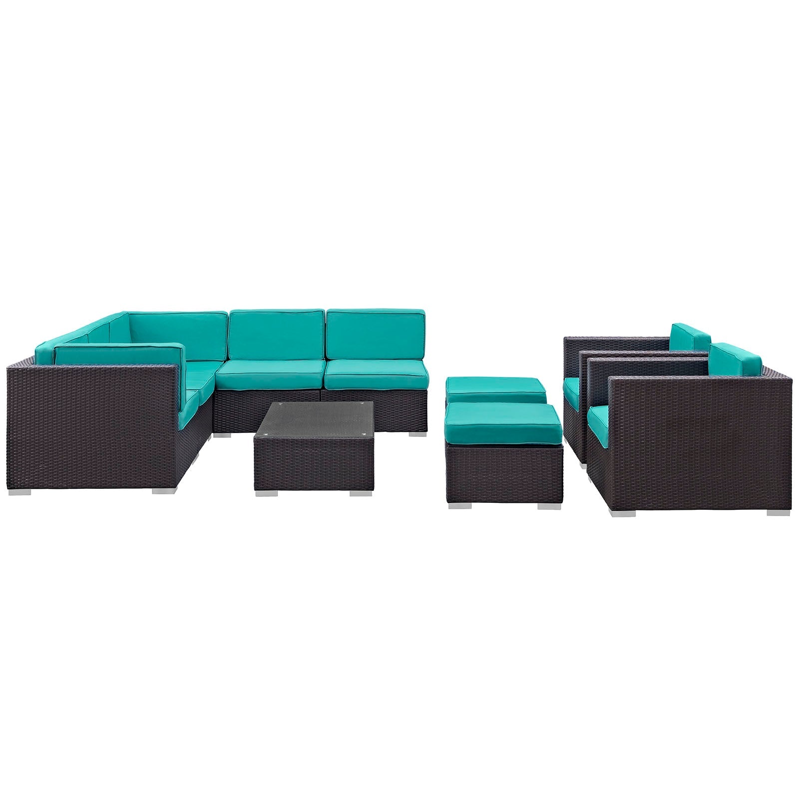 Avia 10 Piece Outdoor Sectional Set in Espresso Turquoise