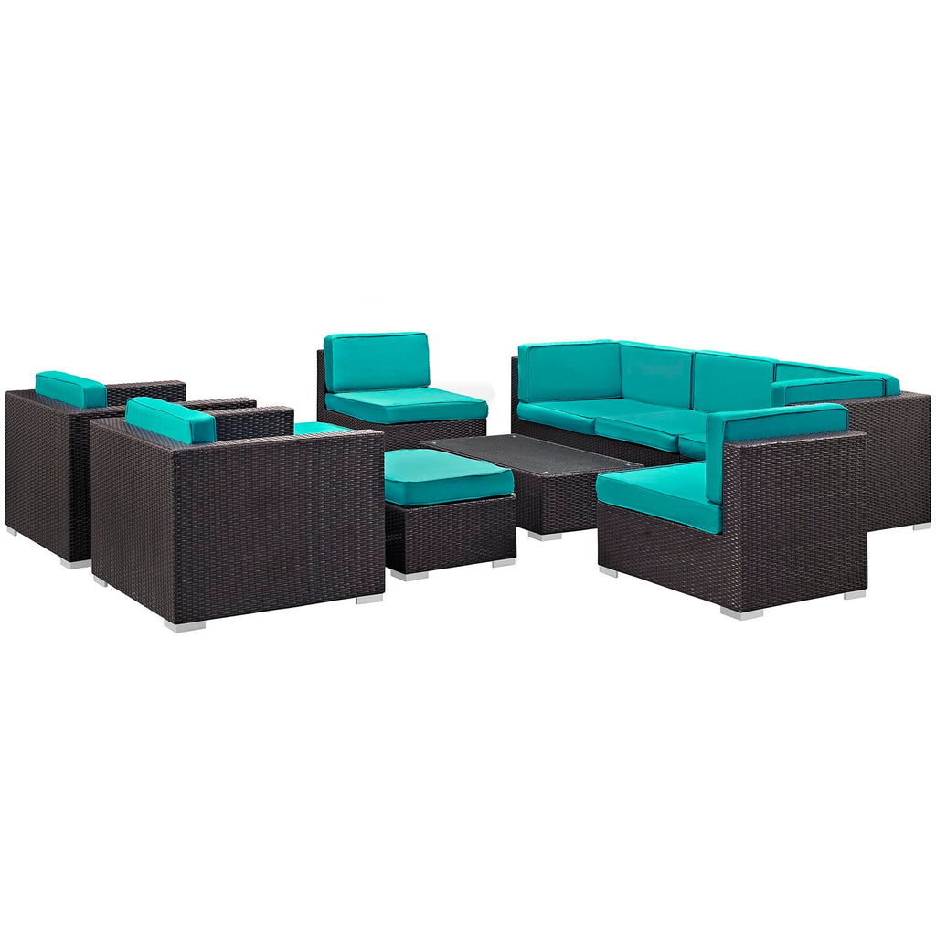 Avia 10 Piece Outdoor Sectional Set in Espresso Turquoise