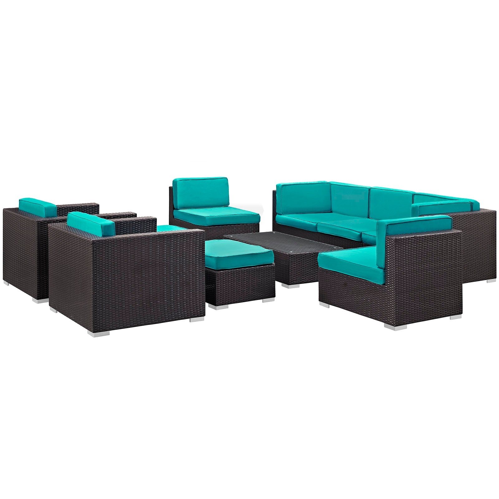 Avia 10 Piece Outdoor Sectional Set in Espresso Turquoise