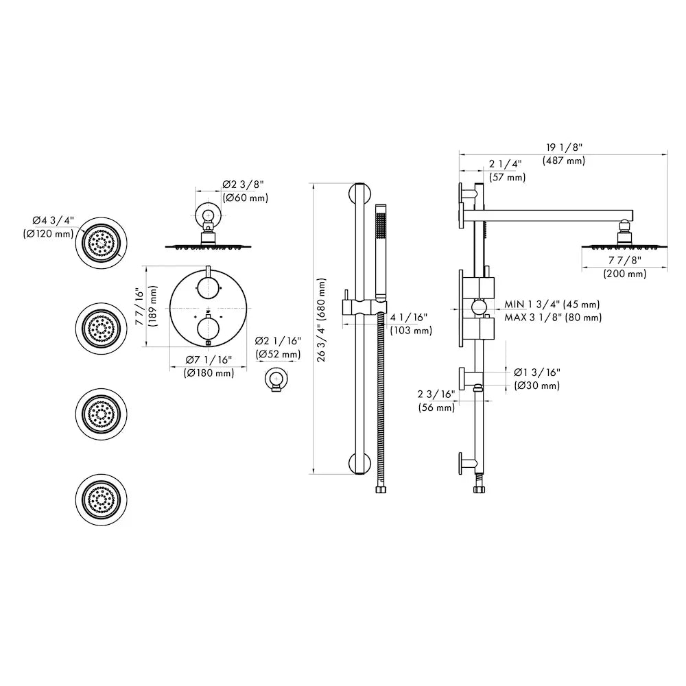 ZLINE Emerald Bay Thermostatic Shower System with Body Jets EMBY-SHS-T3-MB