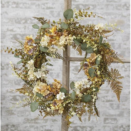 Ivory/Tan Hydrangea Wreath 22"