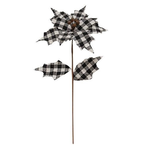 Black & White Plaid Country Poinsettia Spray 20"  (Pack of 4)