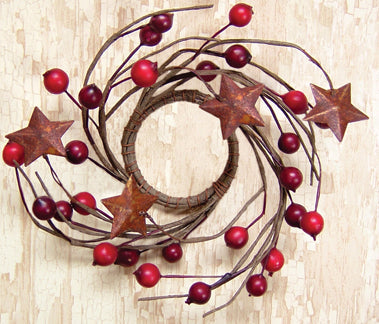 Burg/Red Berry Ring w/Star (Pack of 4)