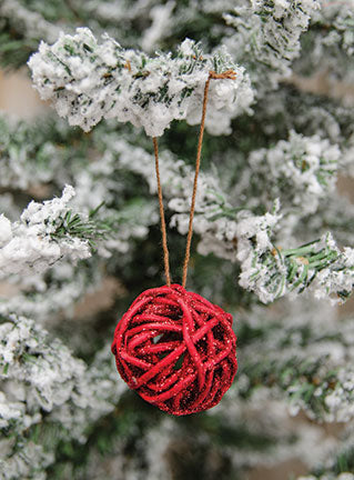 6/Set Red Glitter Rattan Balls 1.5" (Pack of 4)