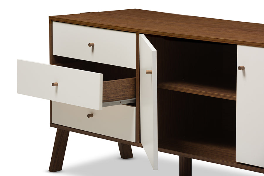 Baxton Studio Harlow Mid-century Modern Scandinavian Style White and Walnut Wood Sideboard Storage Cabinet