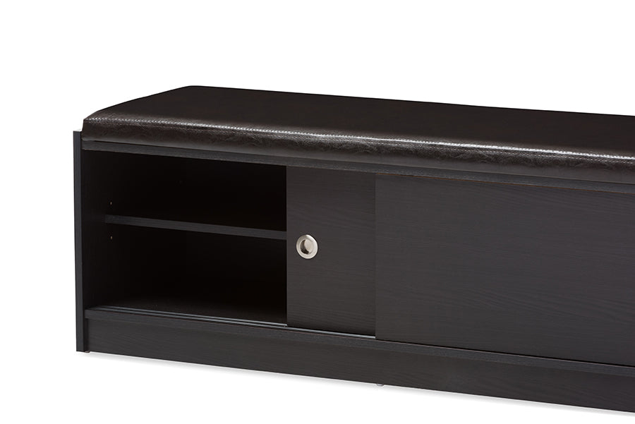 Baxton Studio Clevedon Modern and Contemporary Dark Brown Wood Entryway Storage Cushioned Bench Shoe Rack Cabinet Organizer